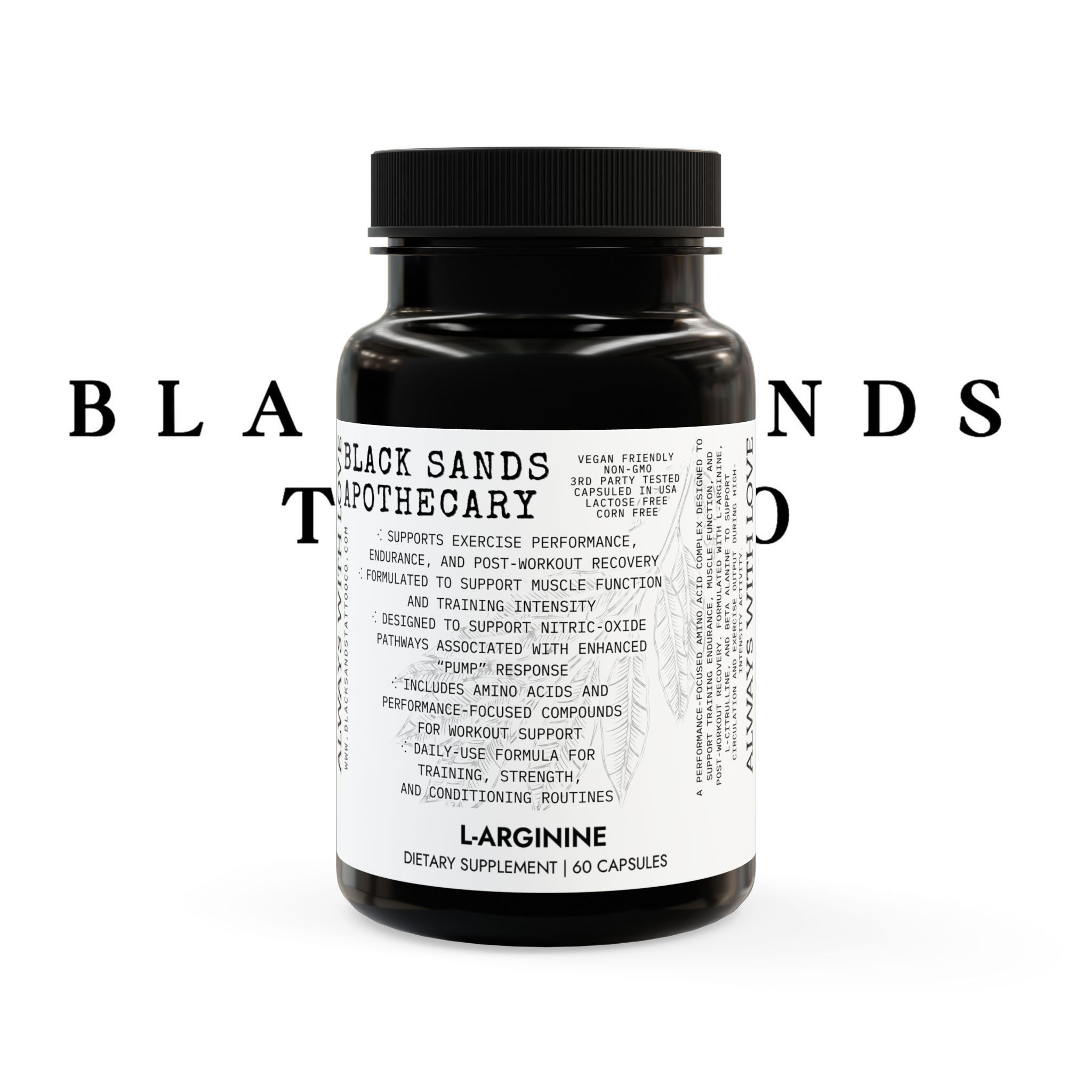 Black Sands Tattoo Co. Non-GMO/Vegan L-Arginine Supplement (60 Capsules)