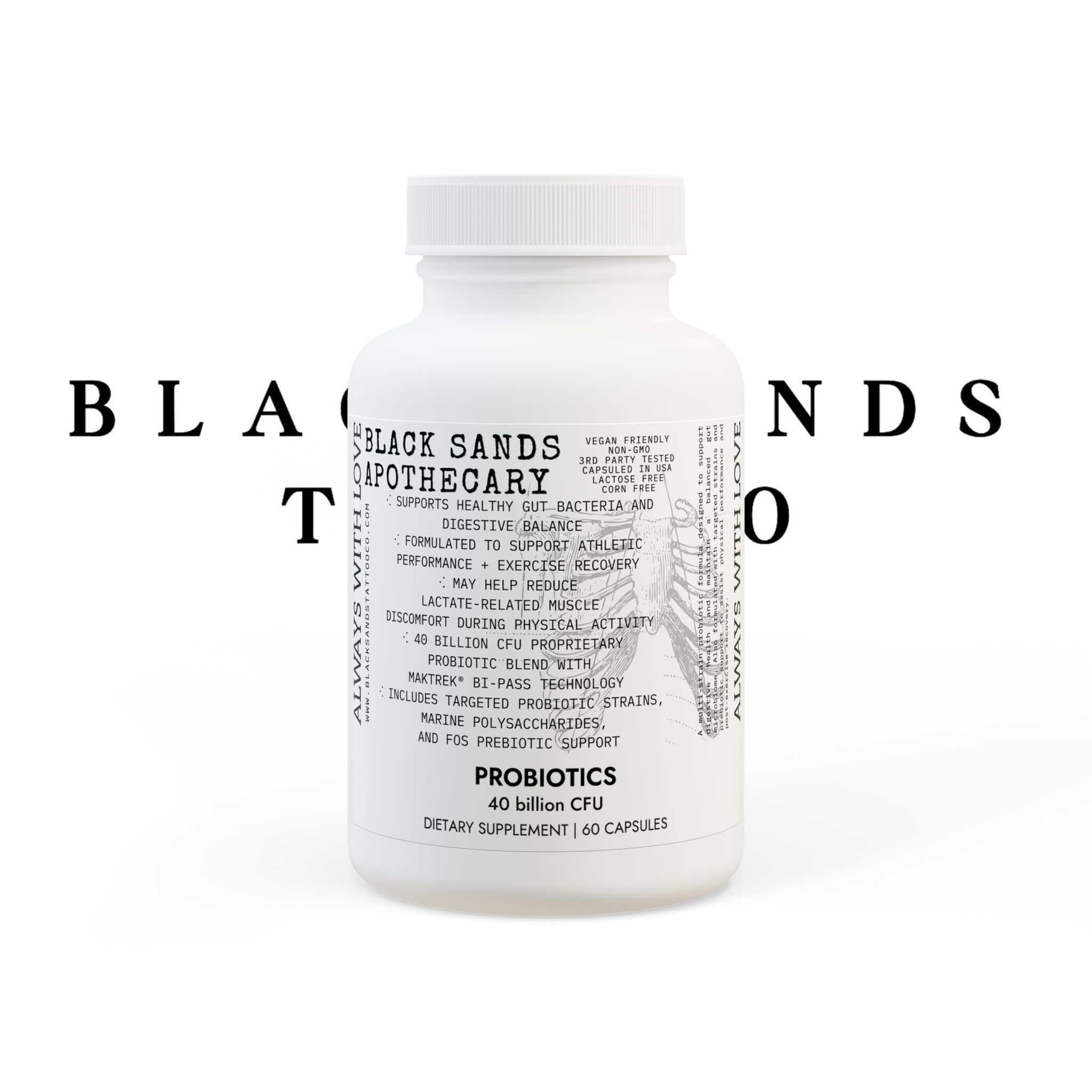 Black Sands Non-Gmo/Lactose Free Probiotics Supplement (60 Capsules)