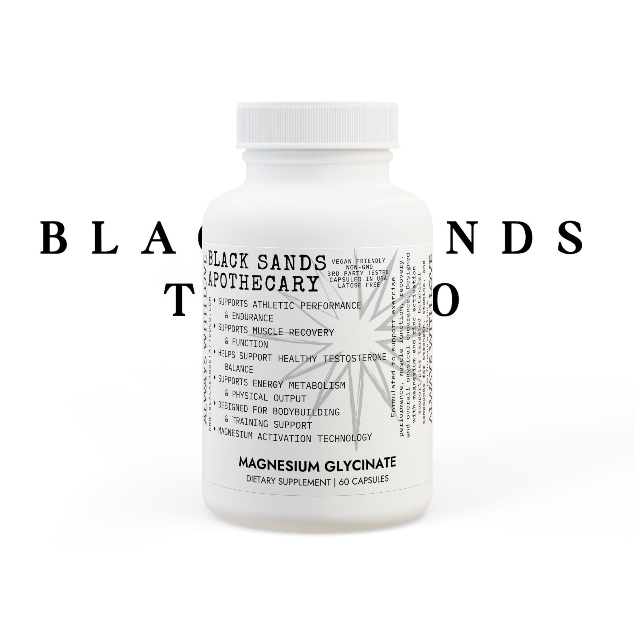 Black Sands Tattoo Co. Non-Gmo/Vegan Magnesium Glycinate (60 Capsules)