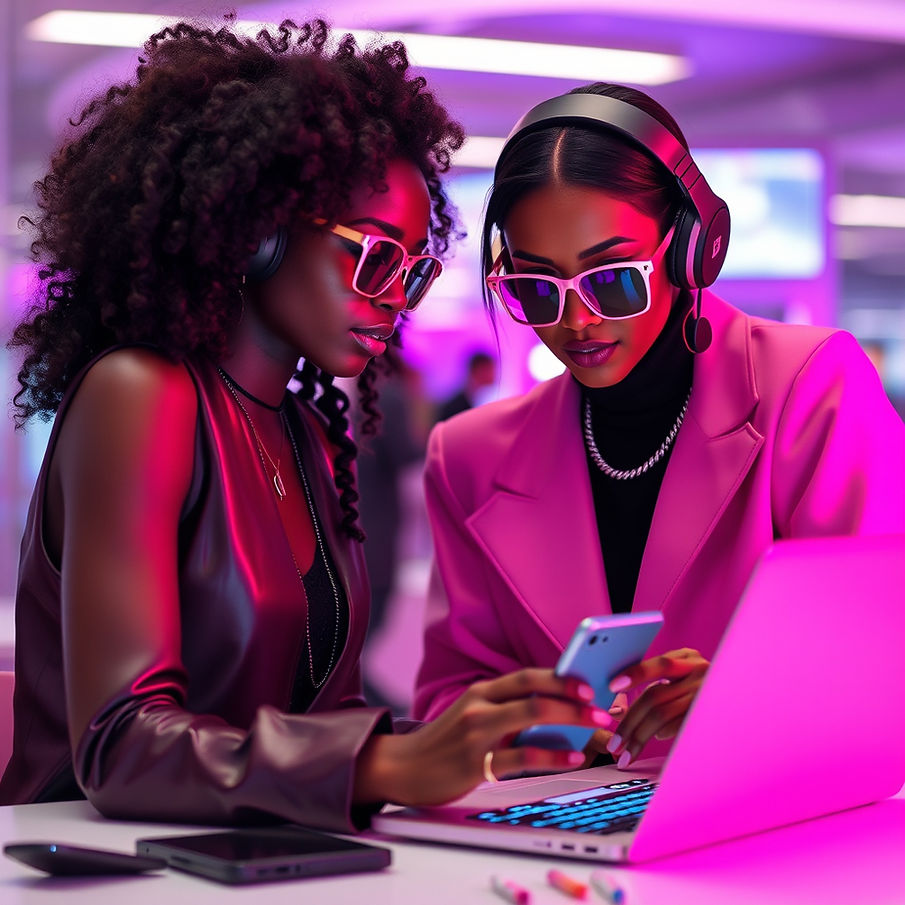 black fashion girls working in technology fashion fuchsia hues.jpg