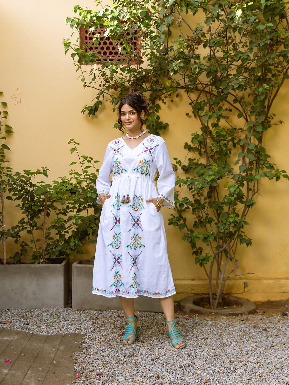 Thumbnail: Aadews  Parrot White Embroidery Dress