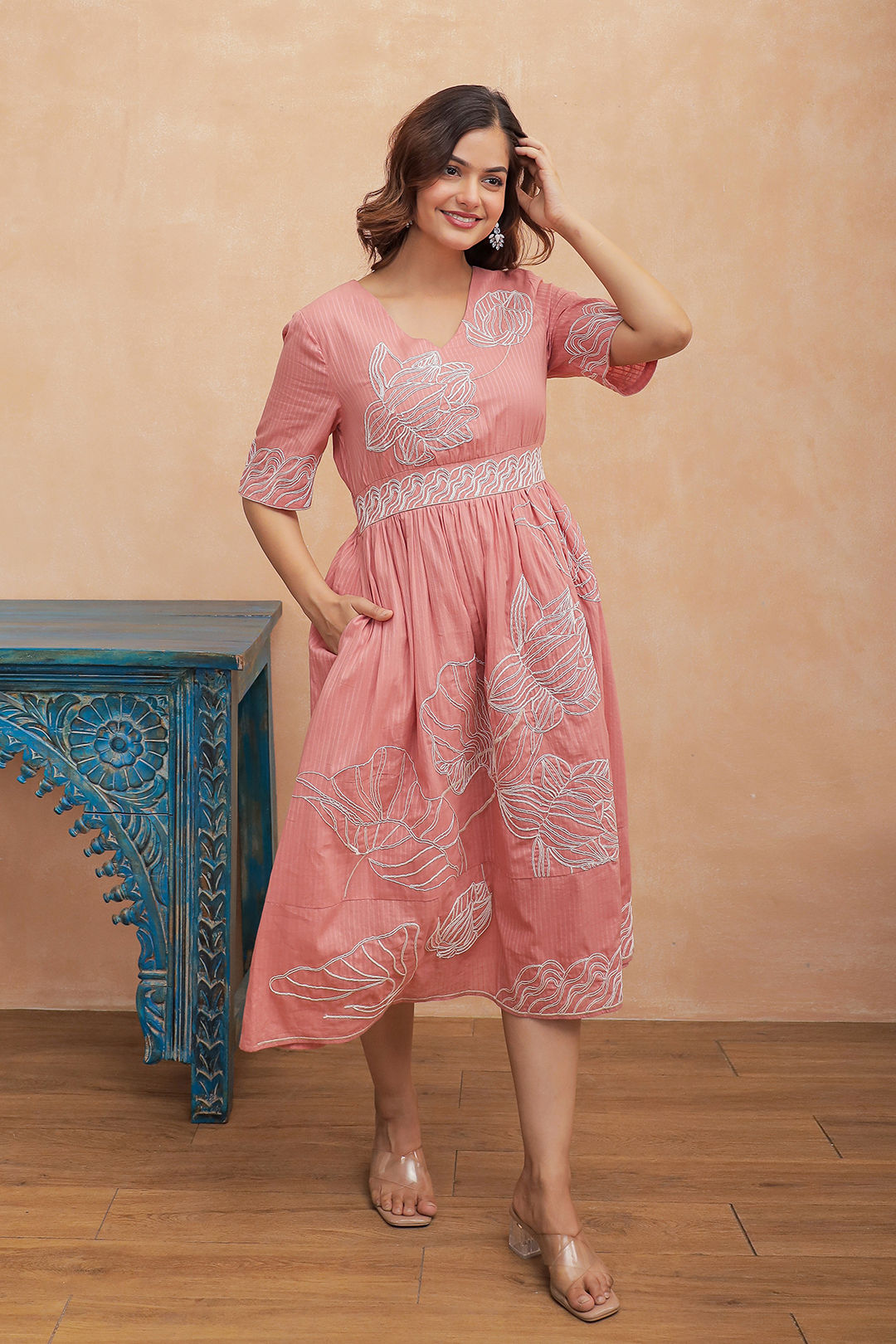 Aadews Filipa Pink Embroidery Dress