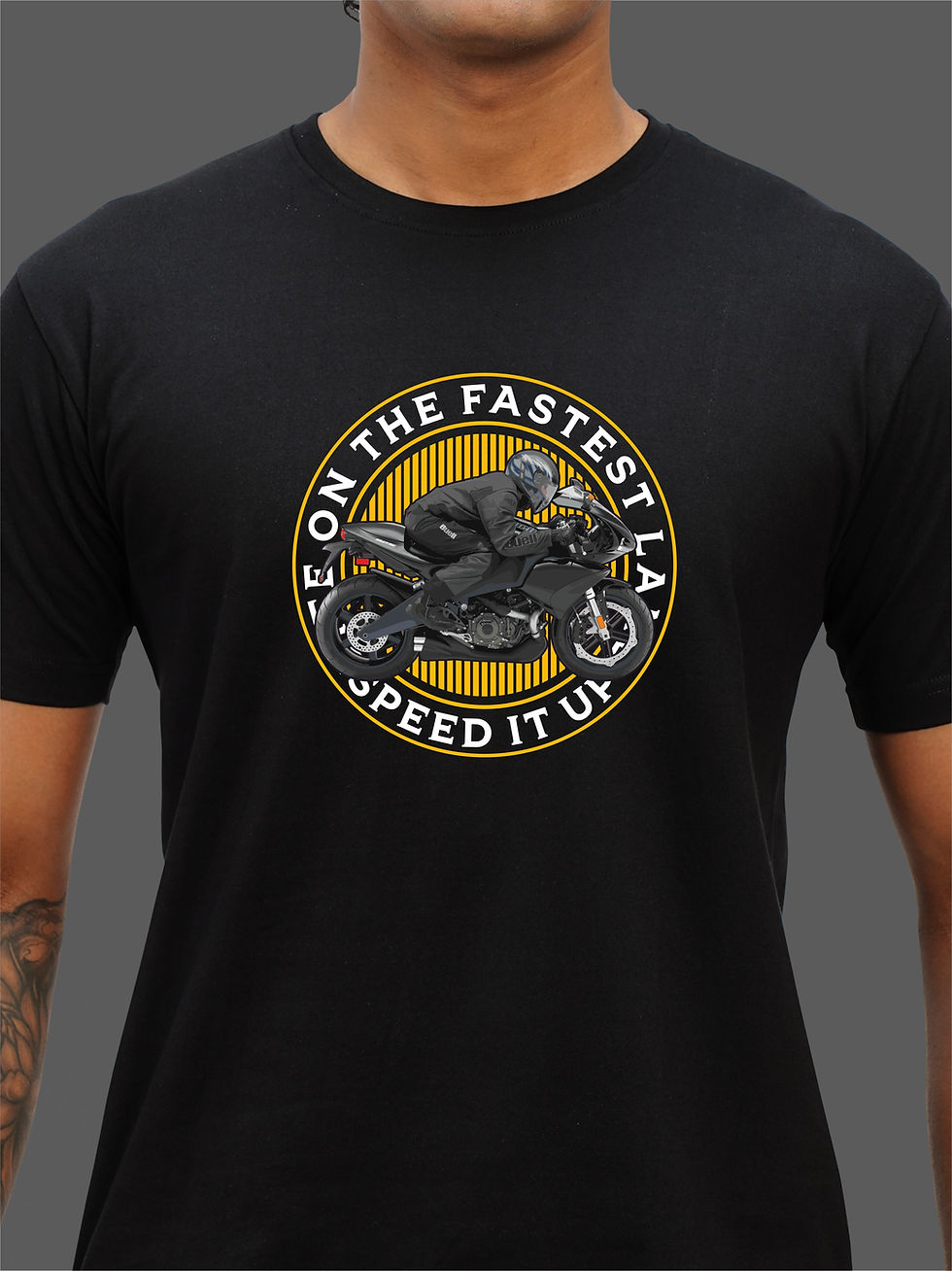 Superbiker - Black Round Neck - Biker T-Shirt - Front Zoom