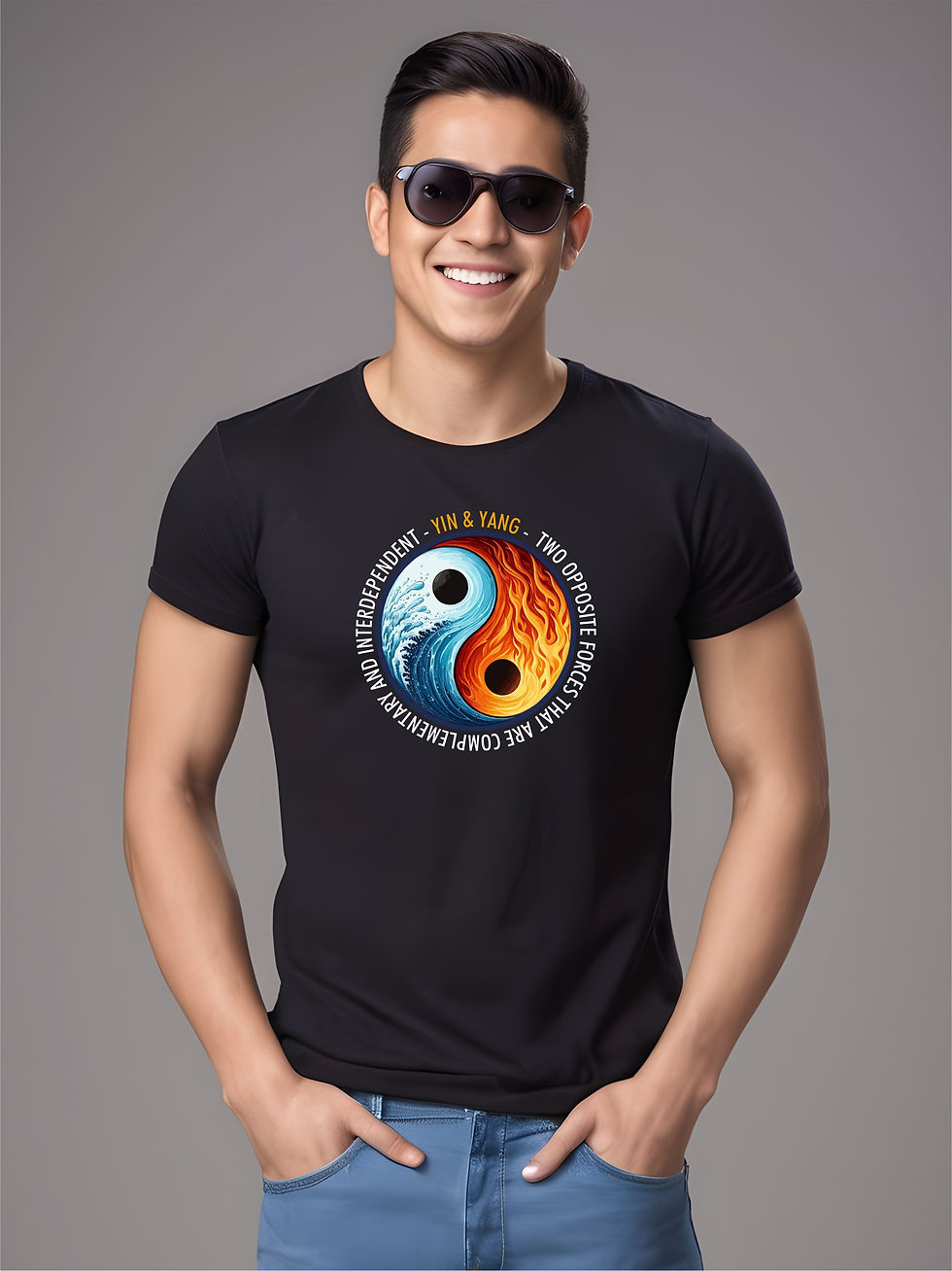Thumbnail: Yin and Yang - Black, Round Neck Awesome T-Shirt - Front, Model Sunglasses