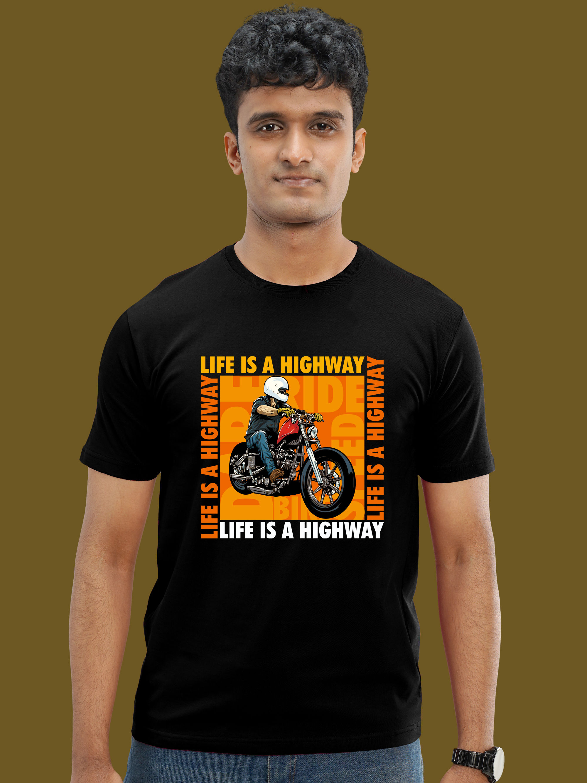 LIFE IS A HIGHWAY BIKER T-SHIRT FRONT