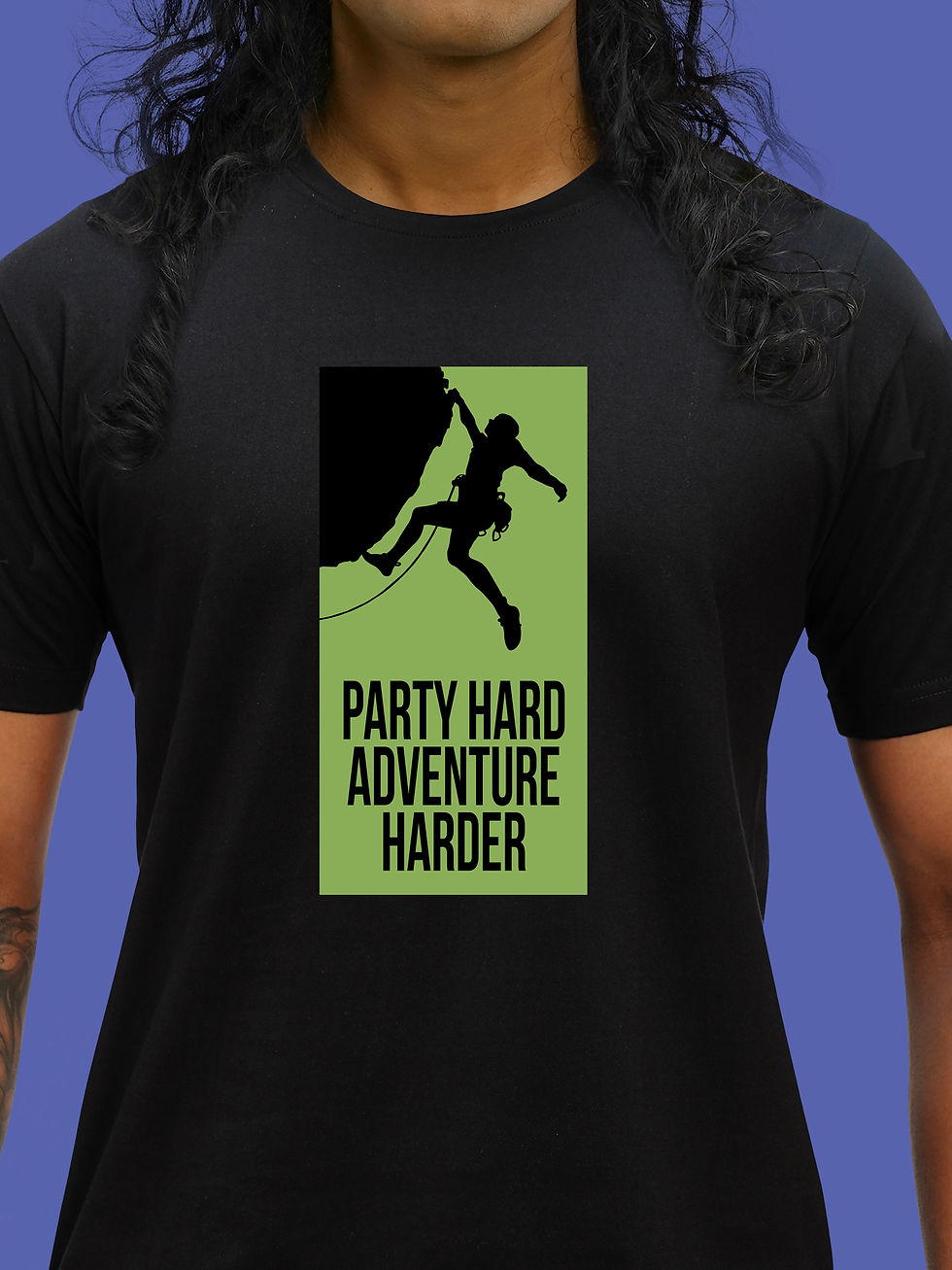 PARTY HARD, ADVENTURE HARDER T-SHIRT FRONT ZOOM