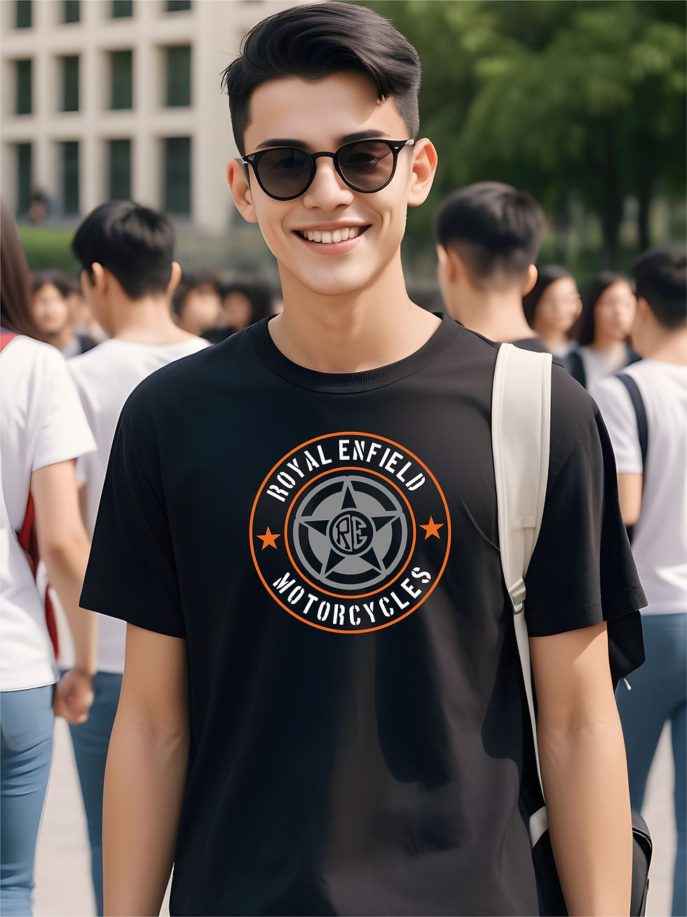 Thumbnail: Enfield Symbol - Black, Round Neck - Biker T-Shirt - Front View Campus Model
