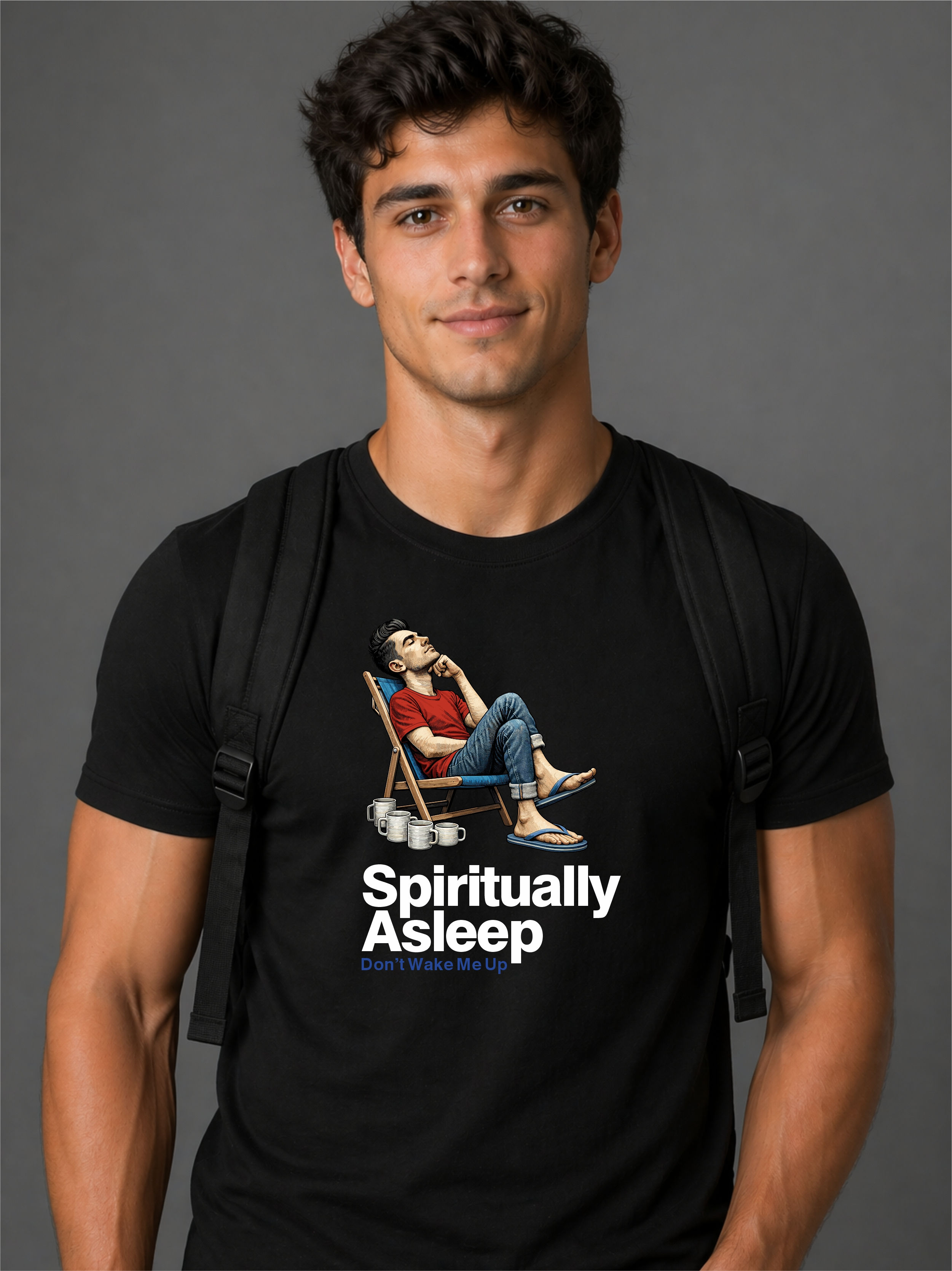 Spiritually Asleep - Black Round Neck Recovery T-Shirt - Front View