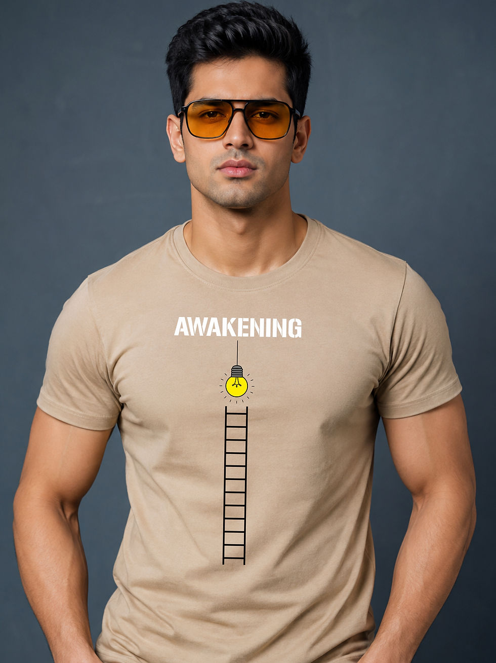 Awakening - Beige, Round Neck Recovery T-Shirt - Front View