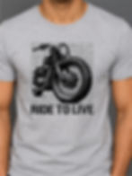 Ride to Live - Grey Melange, Round Neck - Biker T-Shirt - Front View Zoom