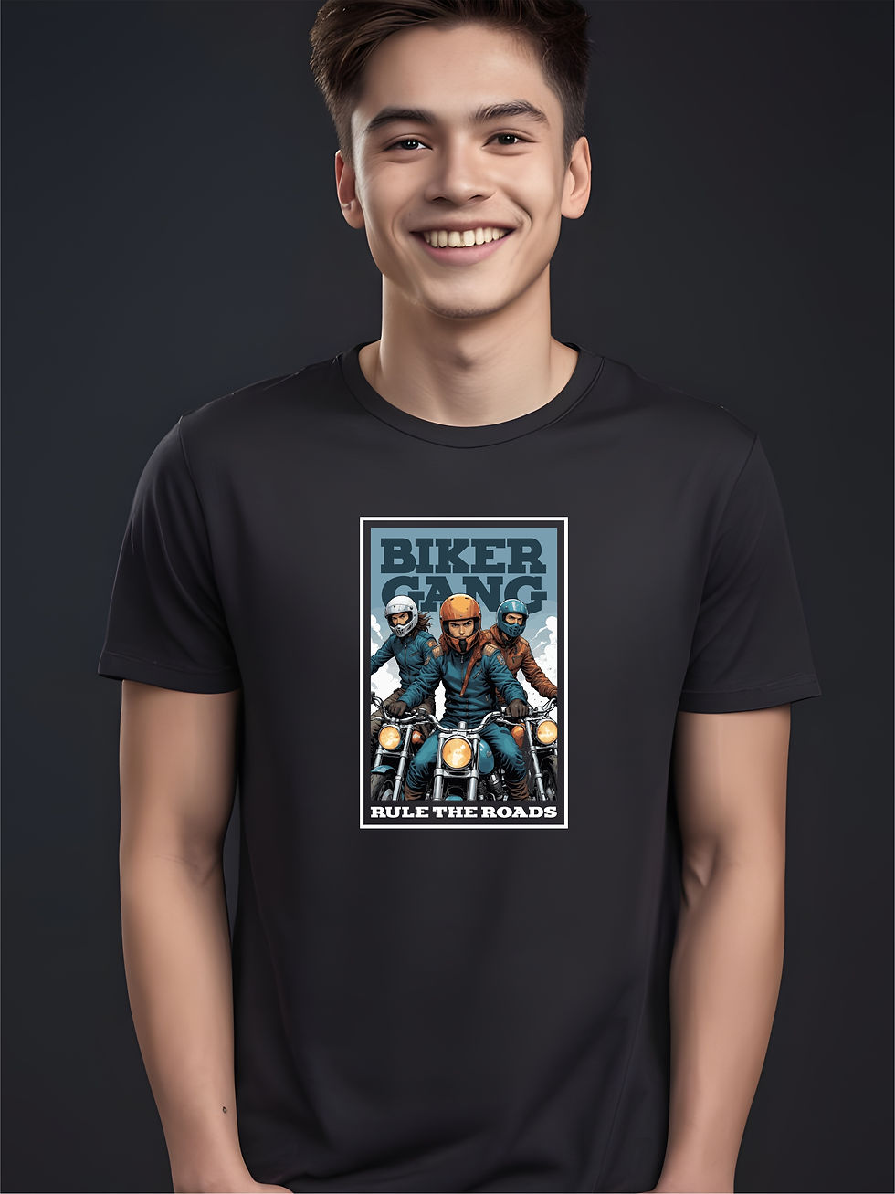 Thumbnail: Biker Gang - Black Round Neck - Biker T-Shirt - Model