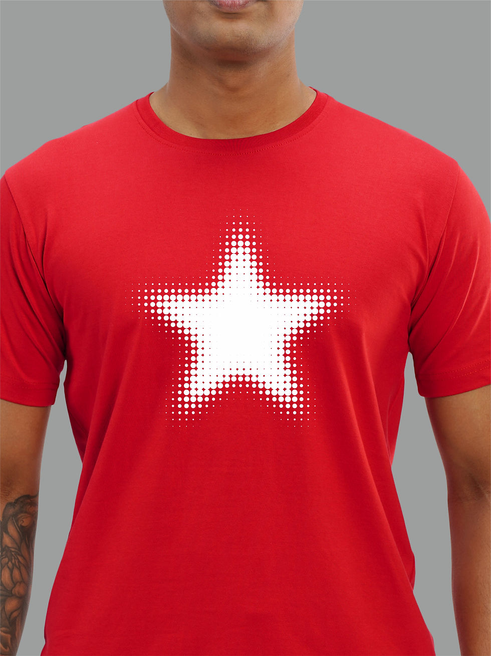 Thumbnail: Halftone Star - Red Round Neck, Awesome T-Shirt - Front View Zoom