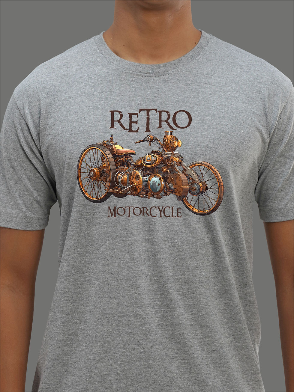 Retro Motorbike Grey Melange Biker T-Shirt - Front Zoom