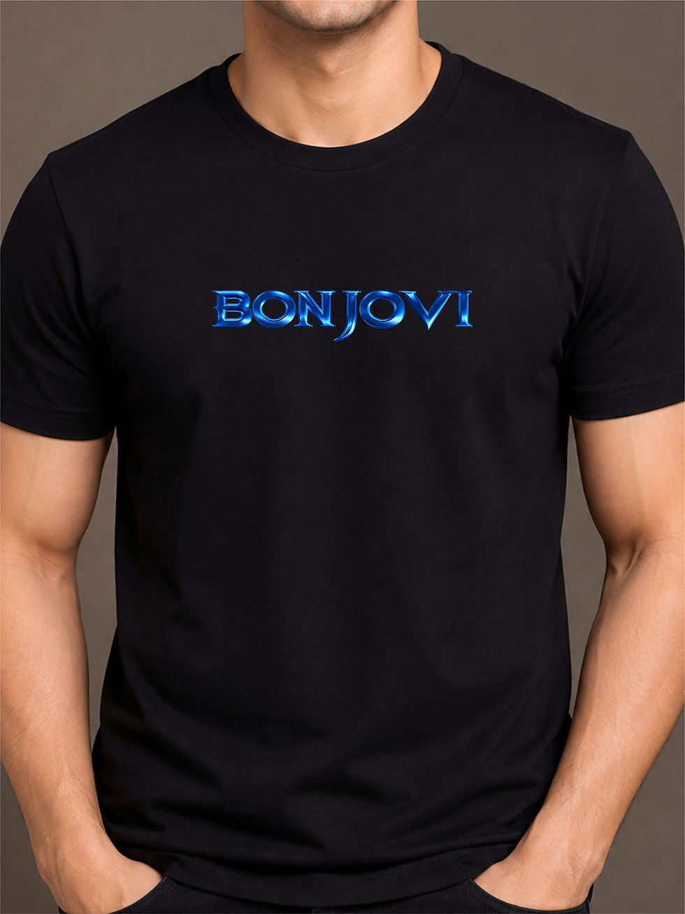 Bon Jovi Typographic, Black Round Neck, Music T-Shirt - Front View Zoom