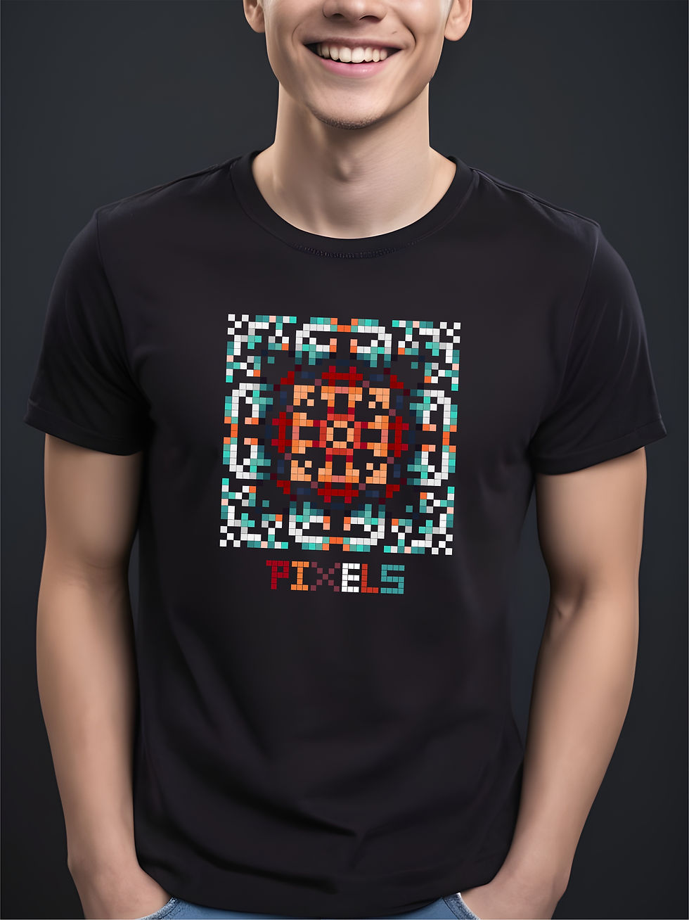 Pixel Design - Black, Round Neck Awesome T-Shirt - Front View Zoom
