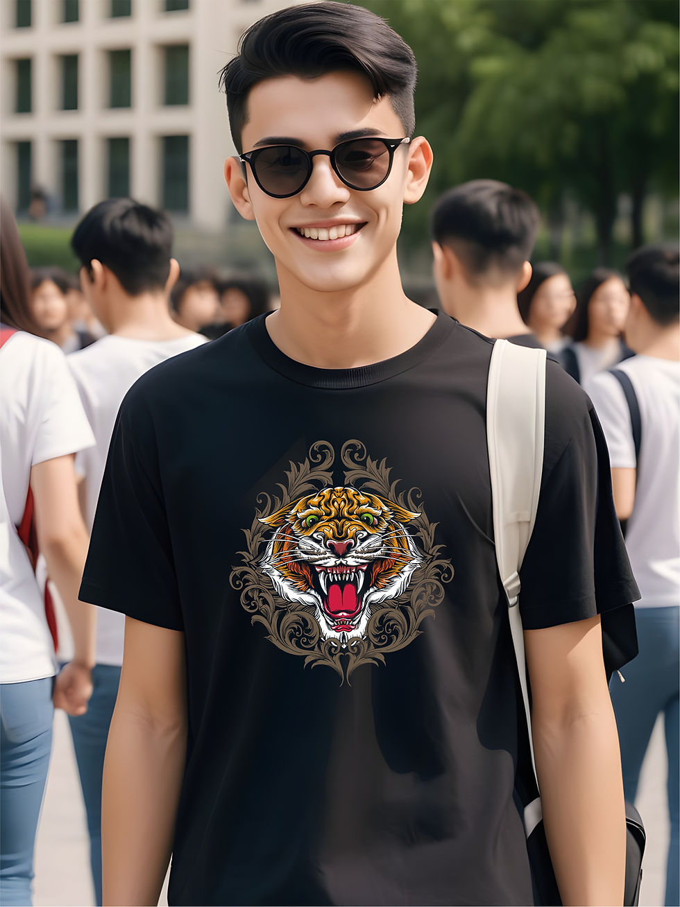 Thumbnail: Roaring Tiger - Black, Round Neck Awesome T-Shirt - Student