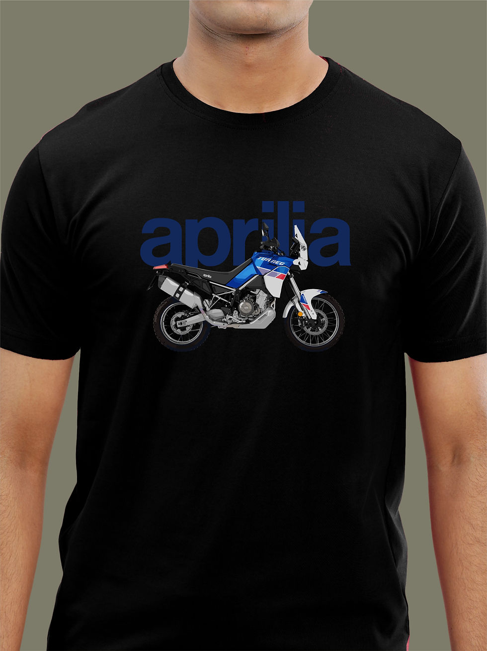 Aprilia - Black Round Neck - Biker T-Shirt - Front Zoom
