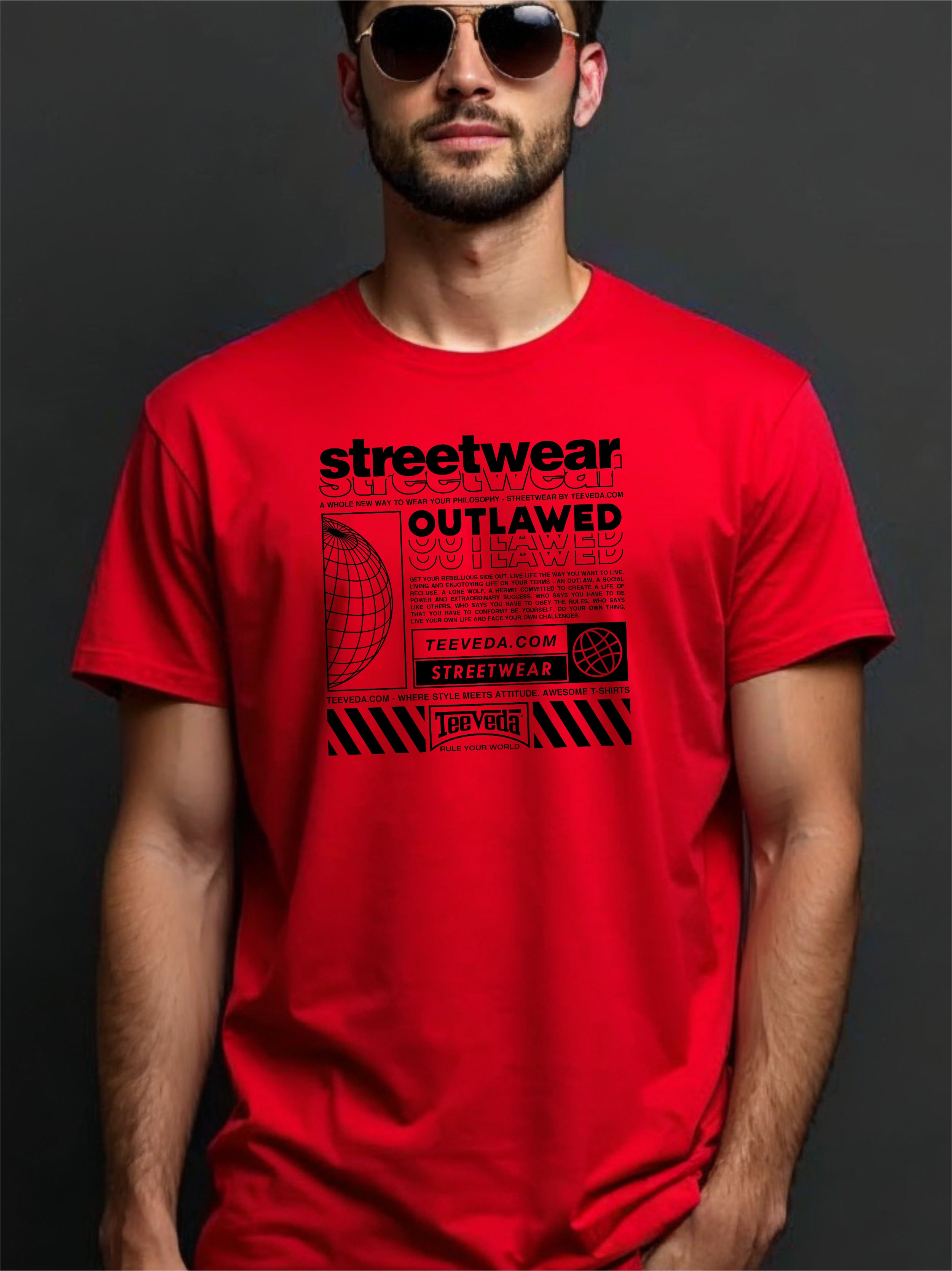 Streetwear Typographic - Red Round Neck, Awesome T-Shirt - Front View