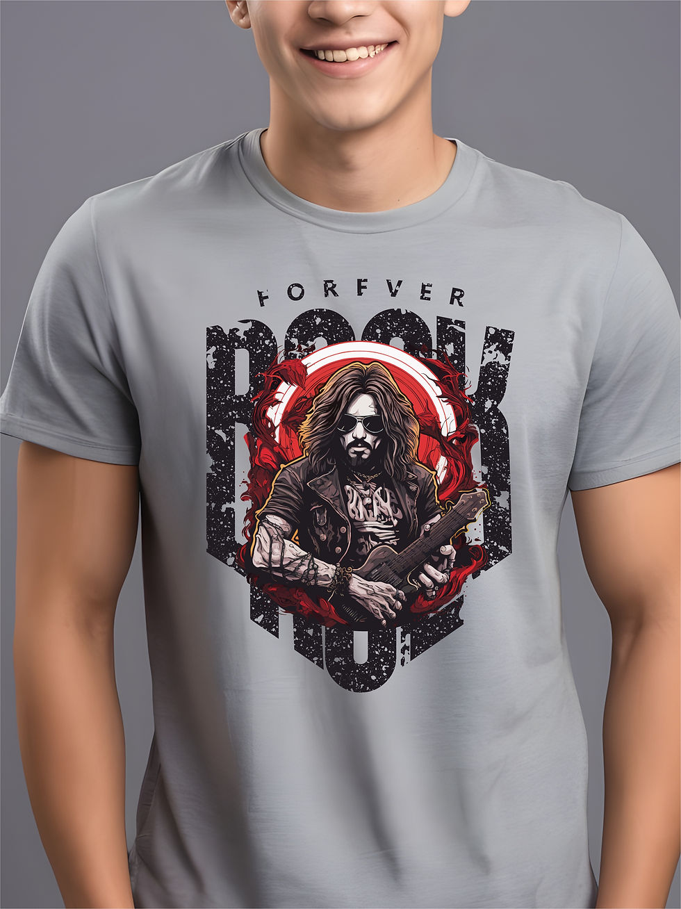 Rock and Roll Forever - Steel Grey, Round Neck, Musical T-Shirt - Front View Zoom