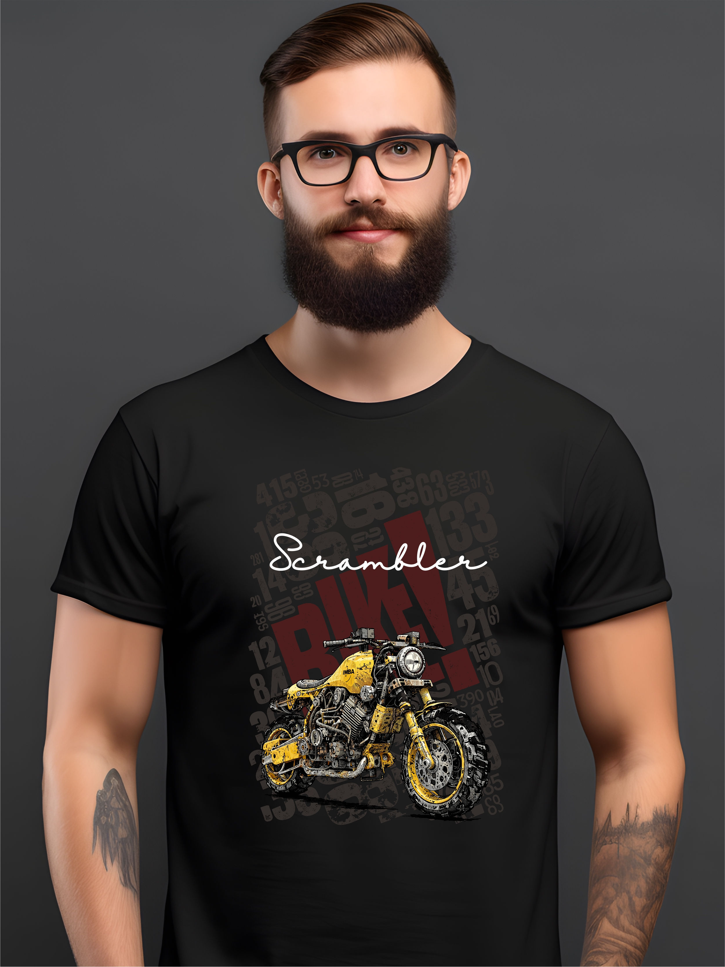 Scrambler Motorbike Black Round Neck Biker T-Shirt - Front View