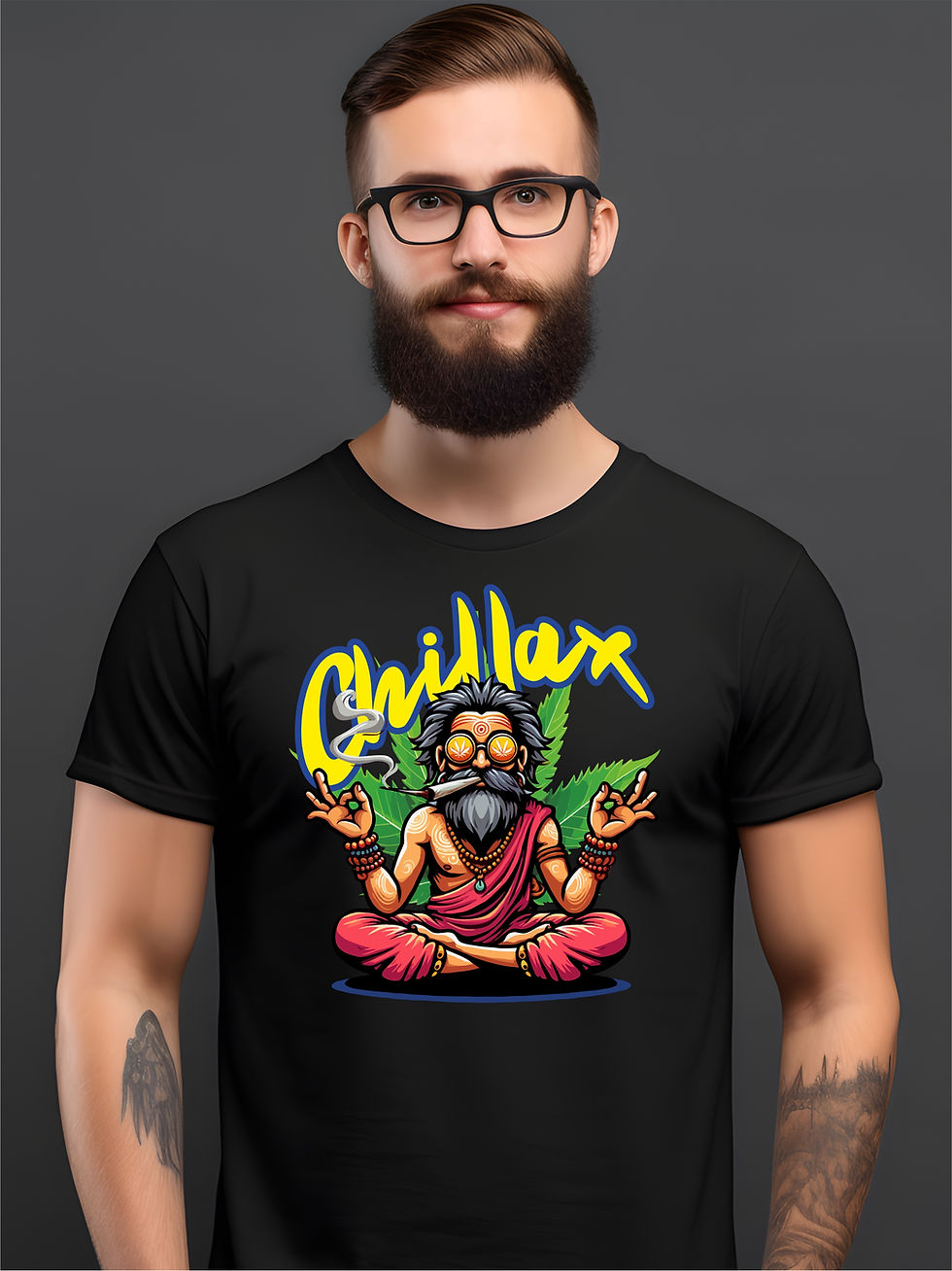 Thumbnail: Chillax - Black, Round Neck Awesome T-Shirt - Model Bearded