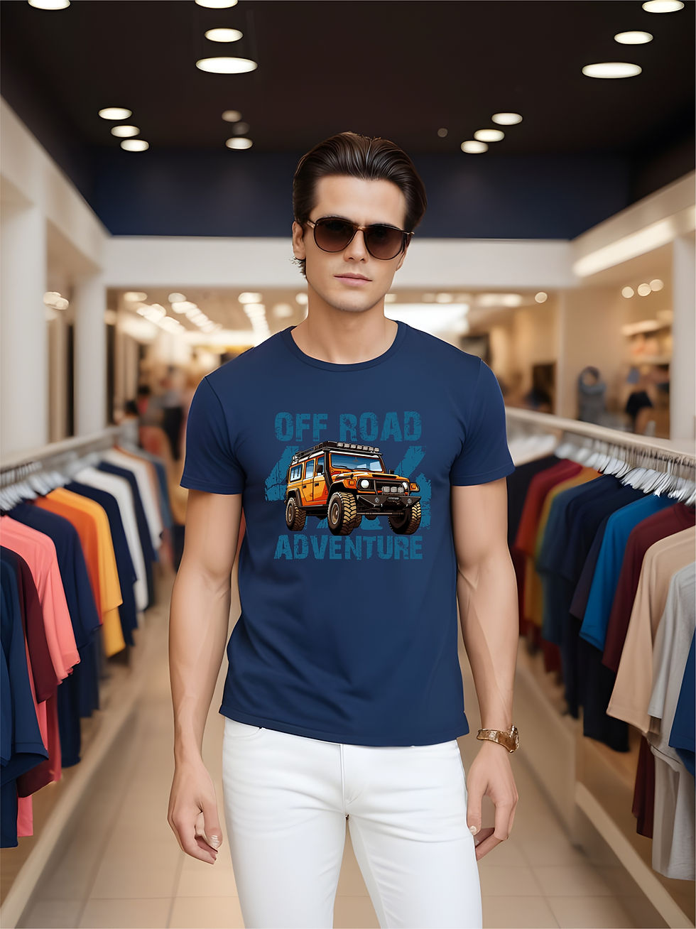 Thumbnail: 4x4 Off Road Adventure, Navy Blue, Round Neck, Awesome T-Shirt - Model Showroom