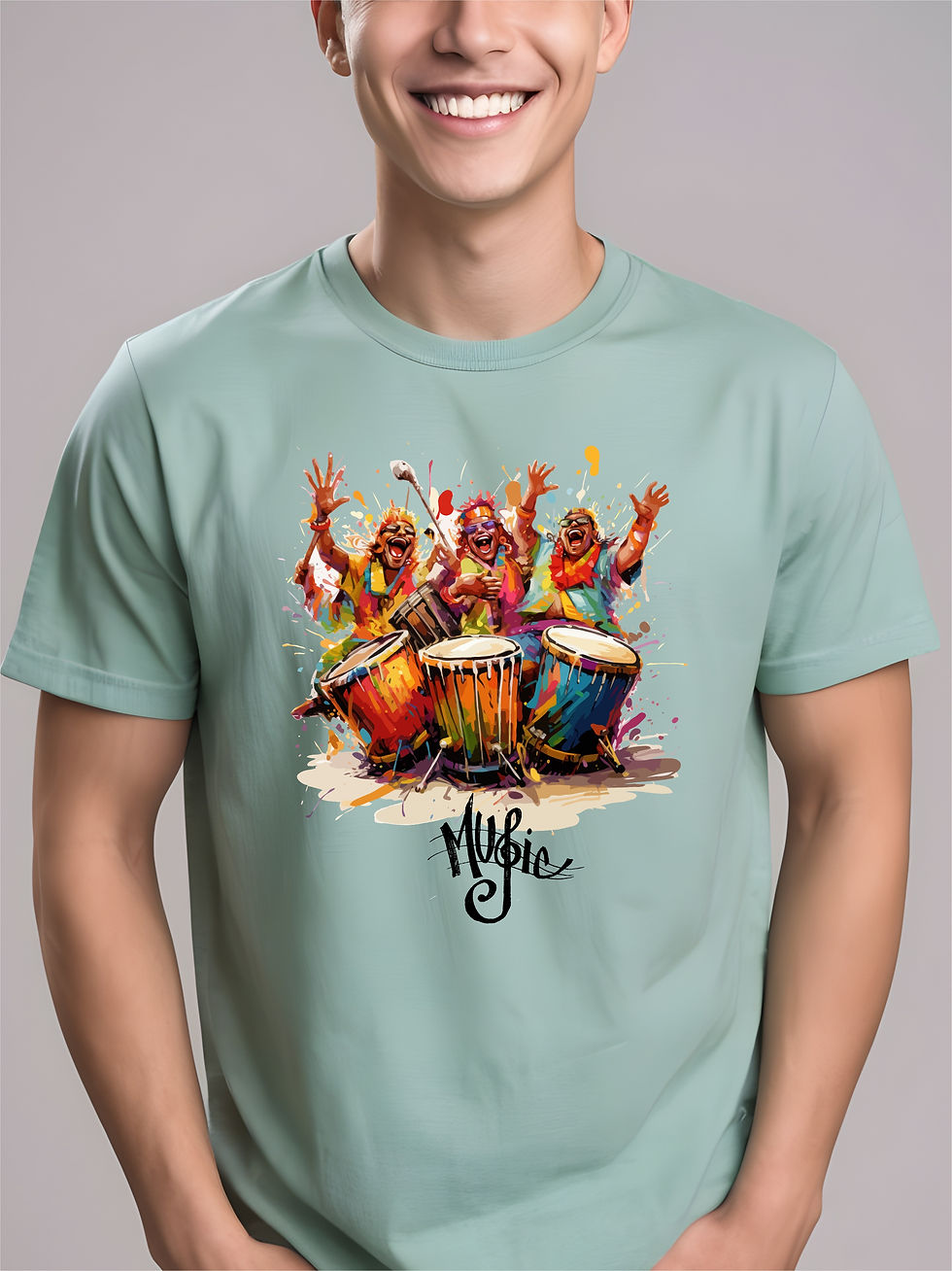 Musicians - Sea Green, Round Neck, Musical T-Shirt - Front View Zoom