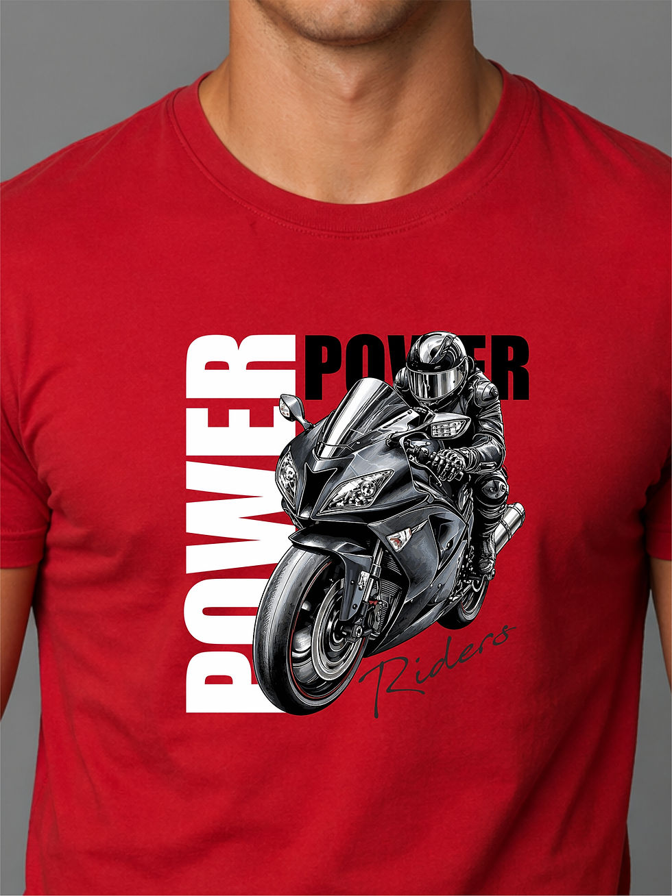 Power Rider - Red Round Neck - Biker T-Shirt - Front View Zoom