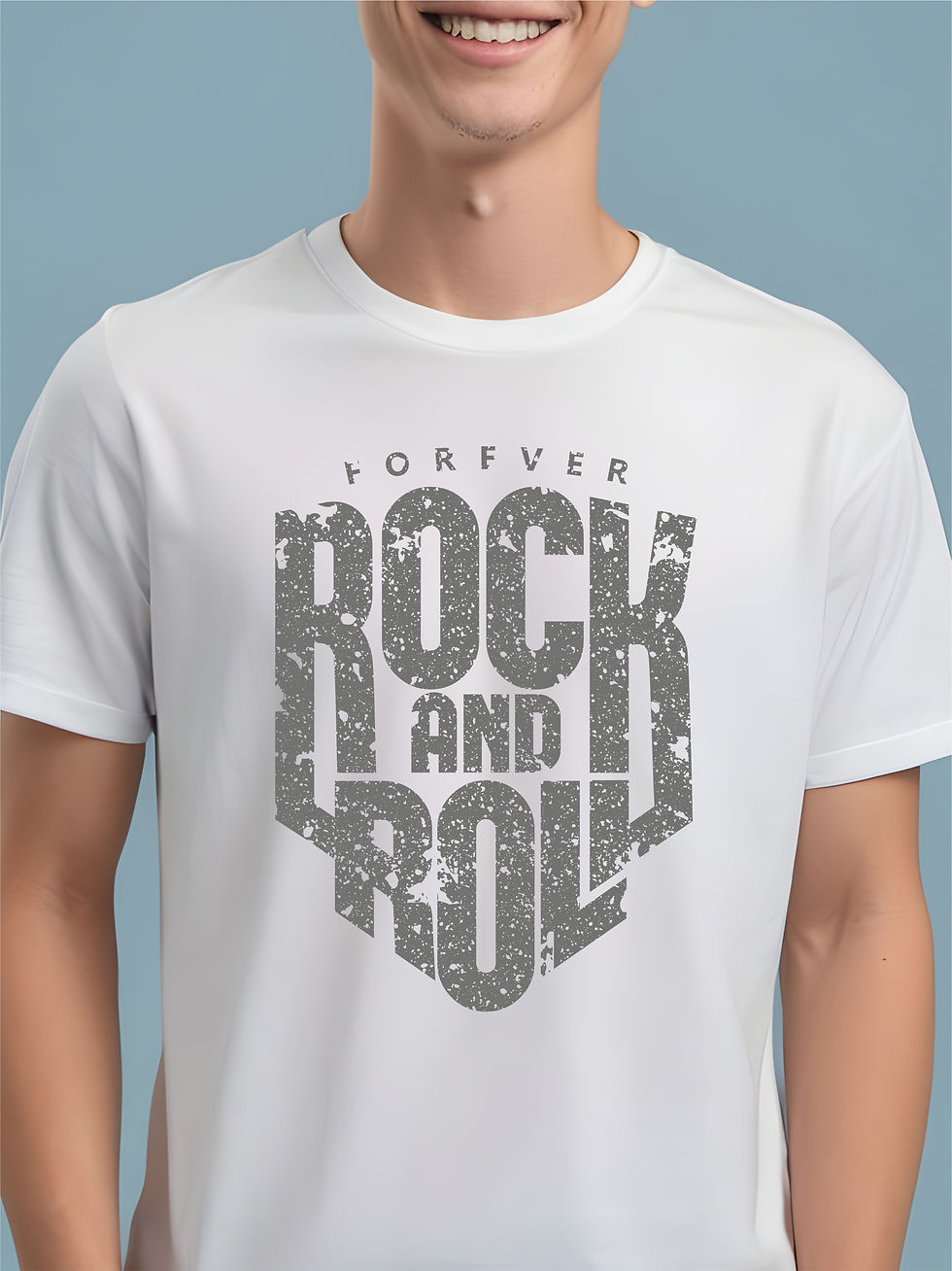 Rock and Roll Forever - White, Round Neck, Musical T-Shirt - Front View Zoom