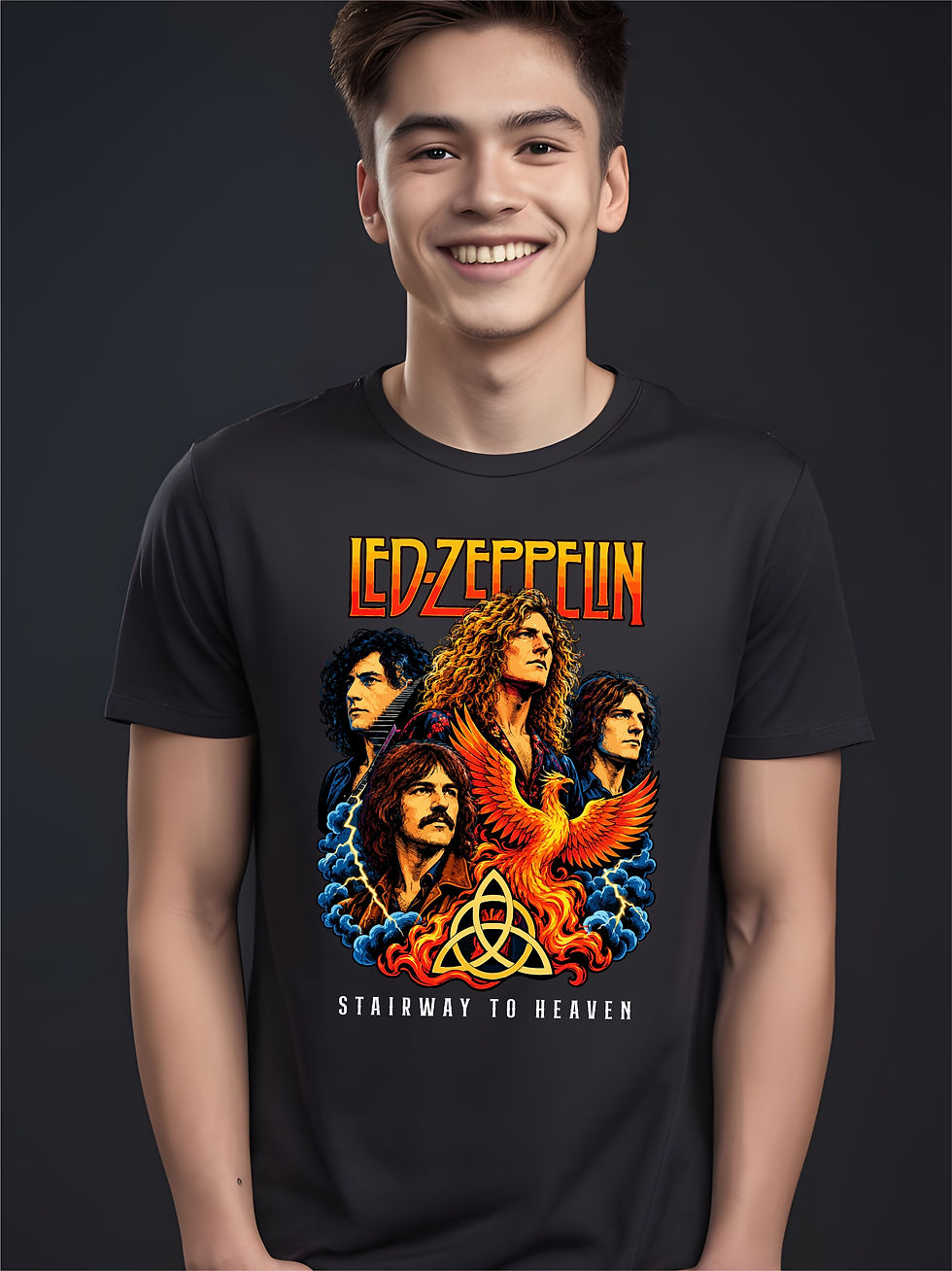Led Zeppelin, Black Round Neck, Music T-Shirt - Front View