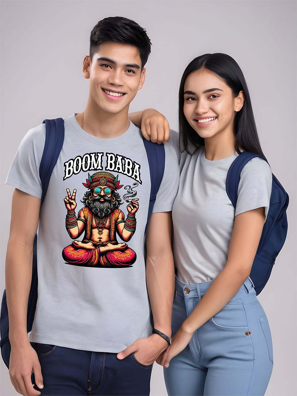 Thumbnail: Boom Baba -  Steel Grey, Round Neck, Awesome T-Shirt - Mdel Girlfriend