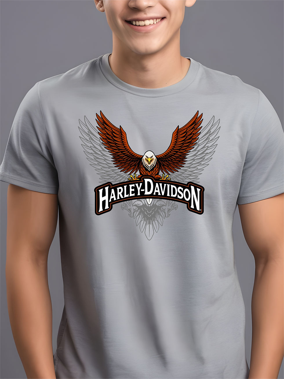 Thumbnail: Harley Eagle - Steel Grey, Round Neck, Biker T-Shirt - Front View