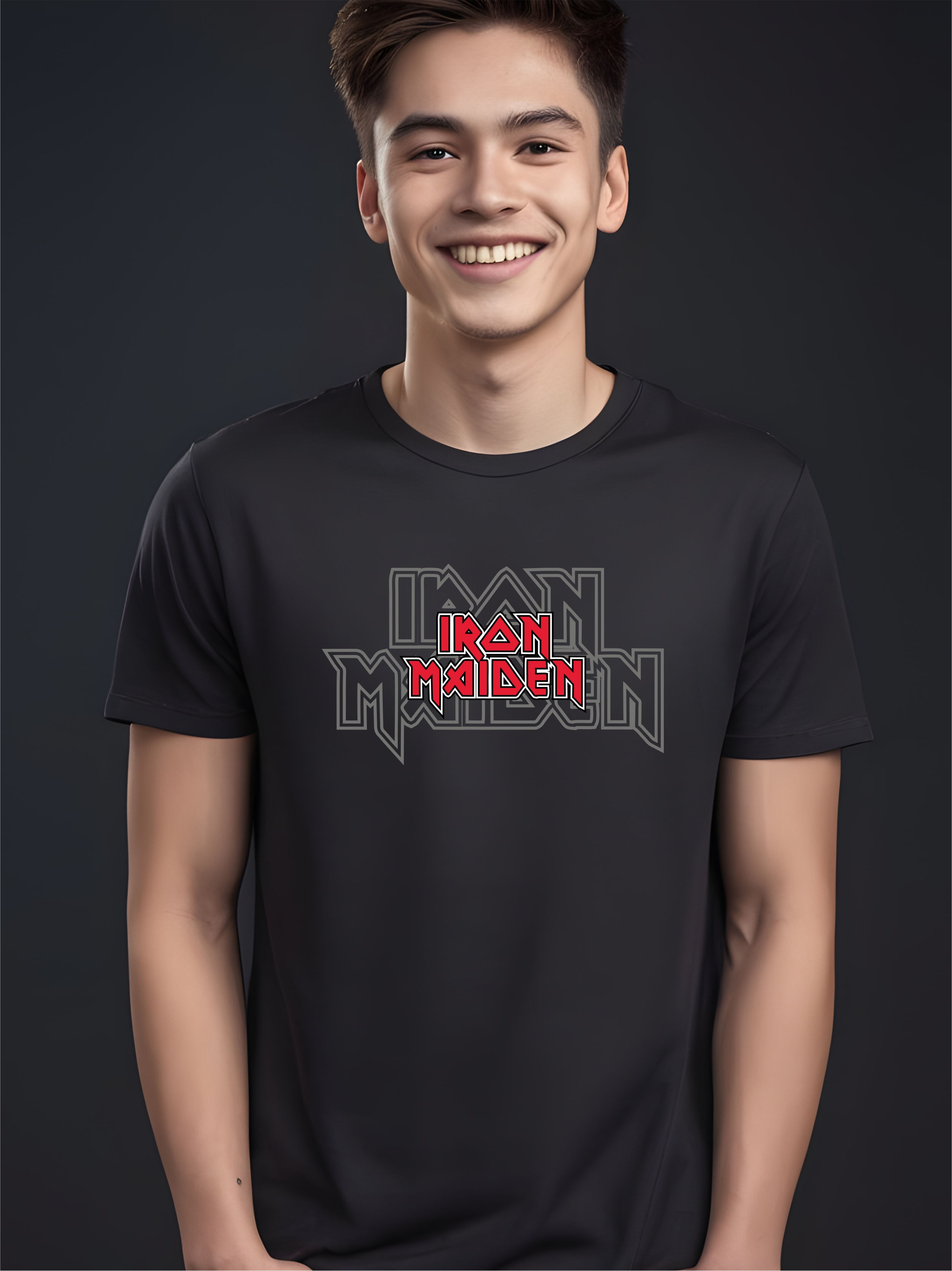 Iron Maiden Inspired - Black, Round Neck - Musical T-Shirt - Front View