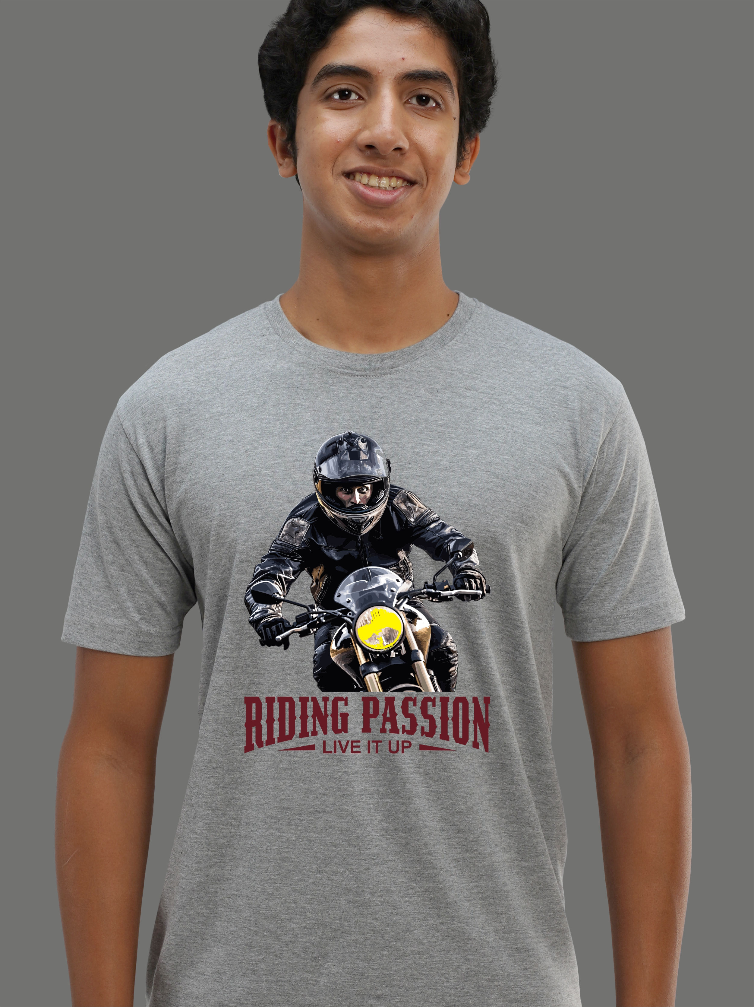 Riding Passion Grey Melange Biker T-Shirt - Front