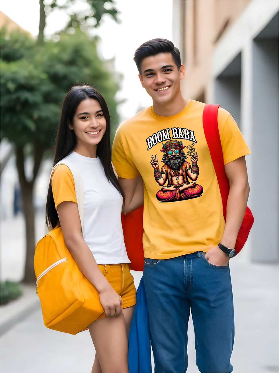 Thumbnail: Boom Baba - Deep Turmeric, Round Neck, Awesome T-Shirt - Model Girlfriend