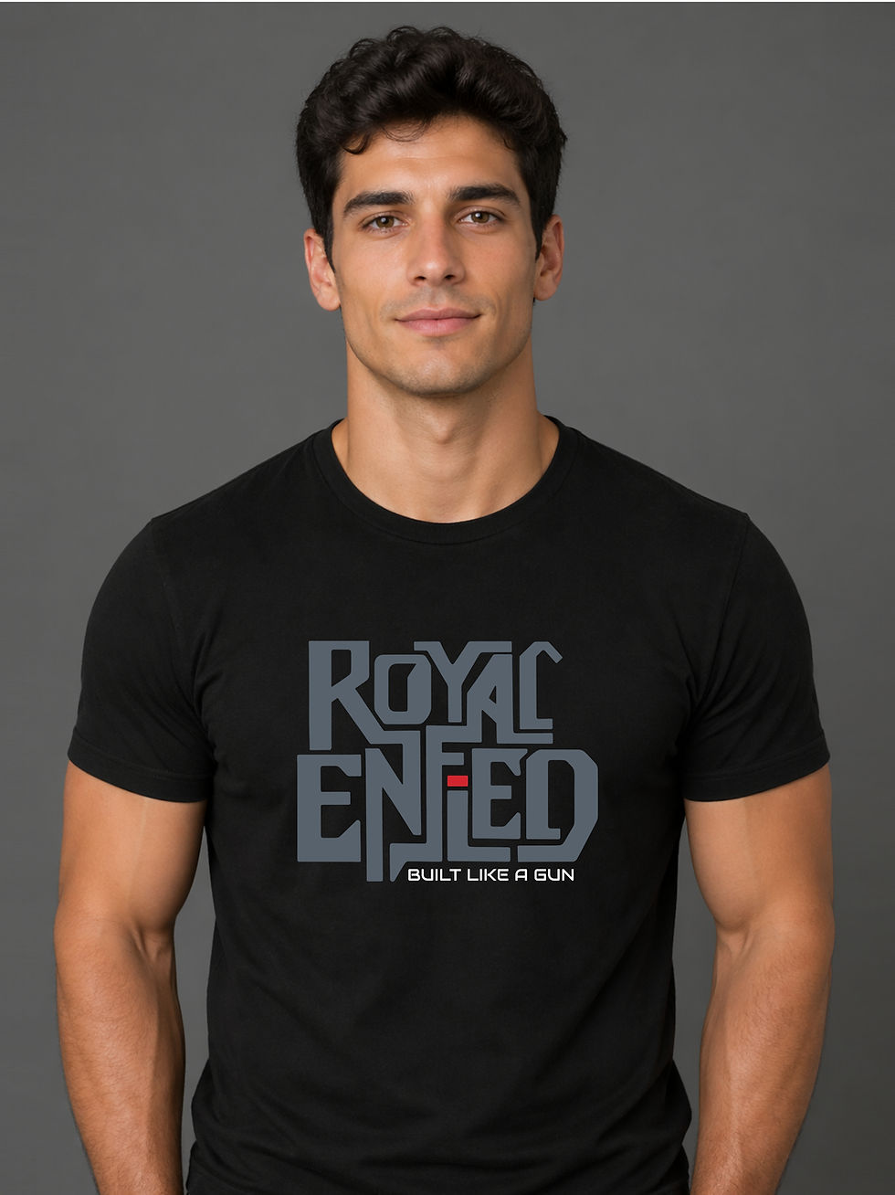 Royal Enfield Inspired - Typographic Black Round Neck - Biker T-Shirt - Front View