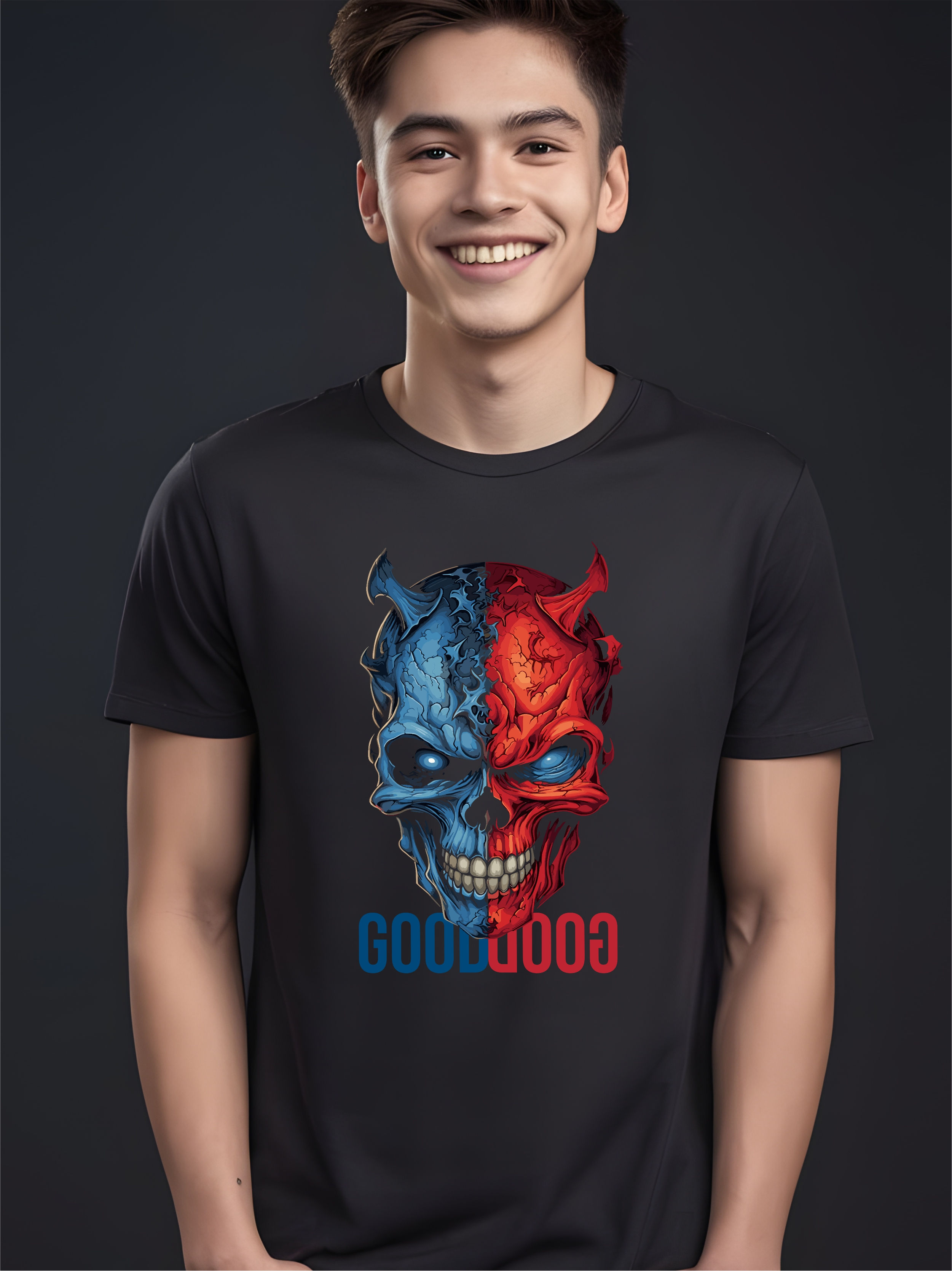 Good and Anti-Good, Black, Round Neck, Awesome T-Shirt - Front