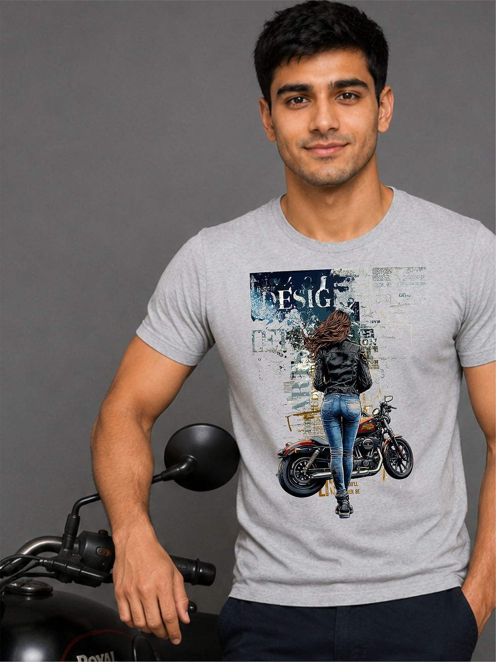 Thumbnail: Lady Biker, Abstract - Grey Melange, Round Neck - Front View Biker