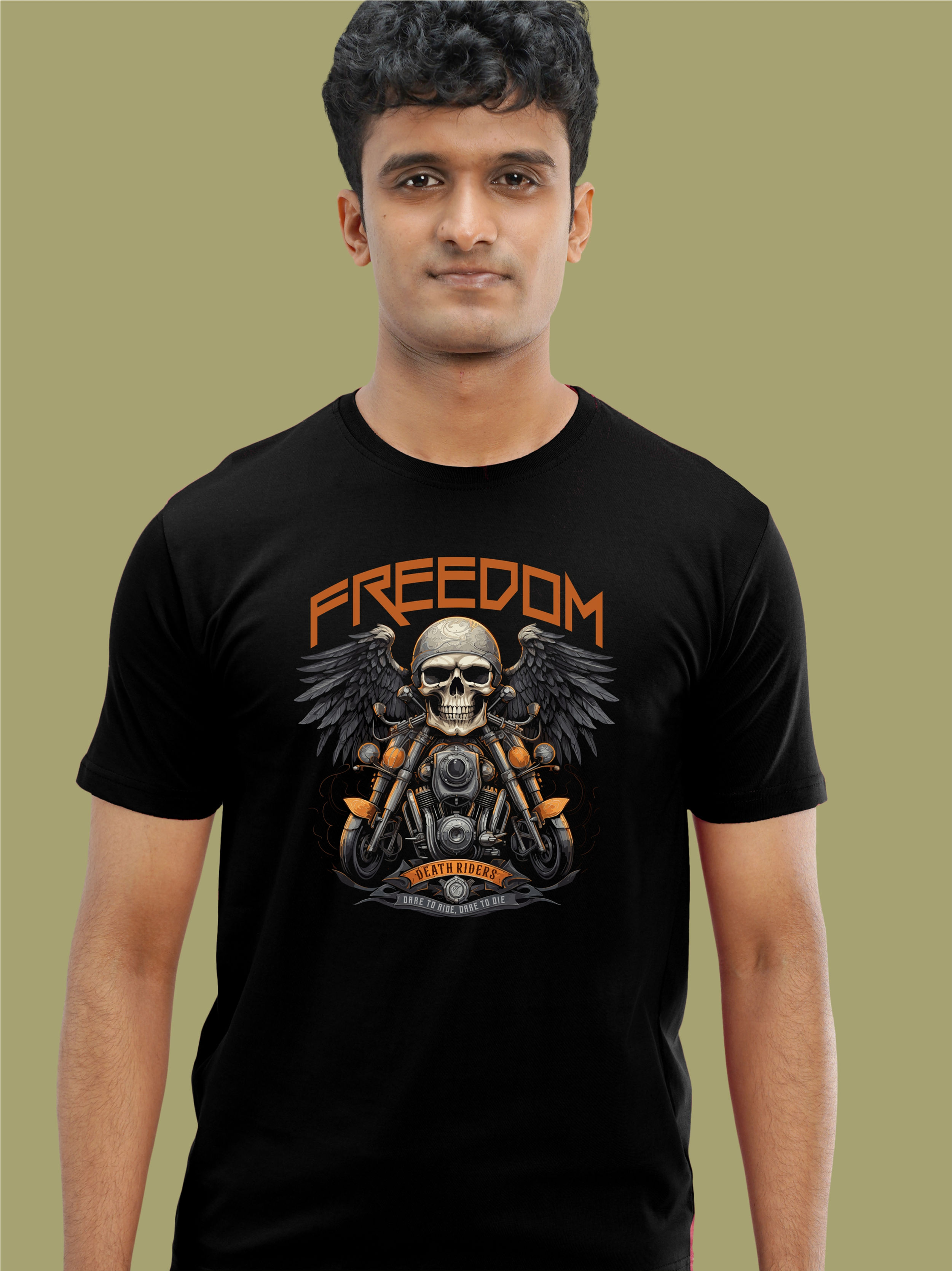 Freedom Death Rider Black Biker T-Shirt - Front