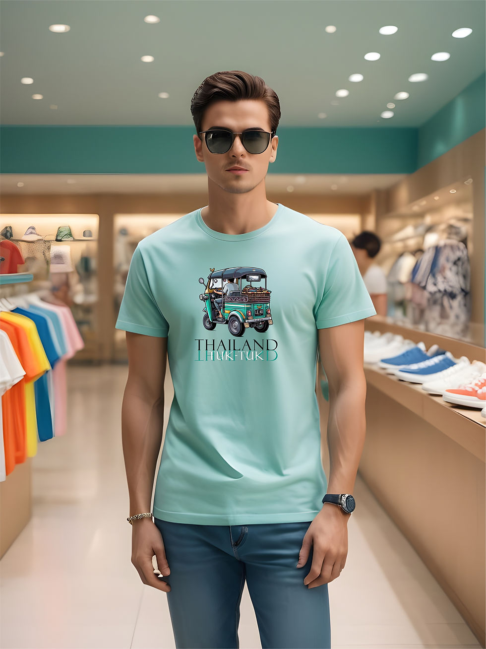 Thumbnail: Thailand Tuk-Tuk - Sea Green, Round Neck, Awesome T-Shirt - Model Showroom