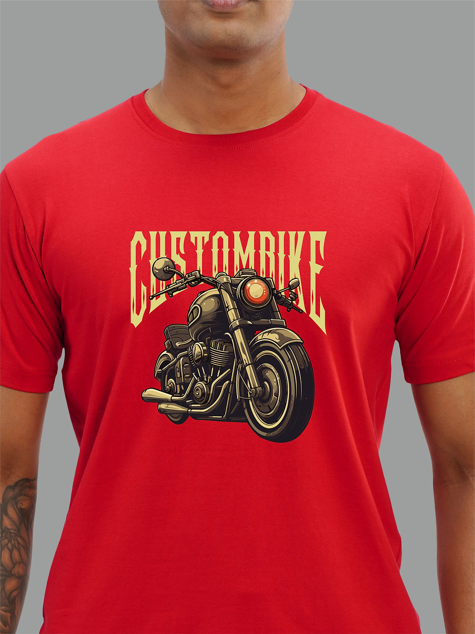 Custom Bike - Red, Round Neck - Biker T-Shirt - Front Zoom