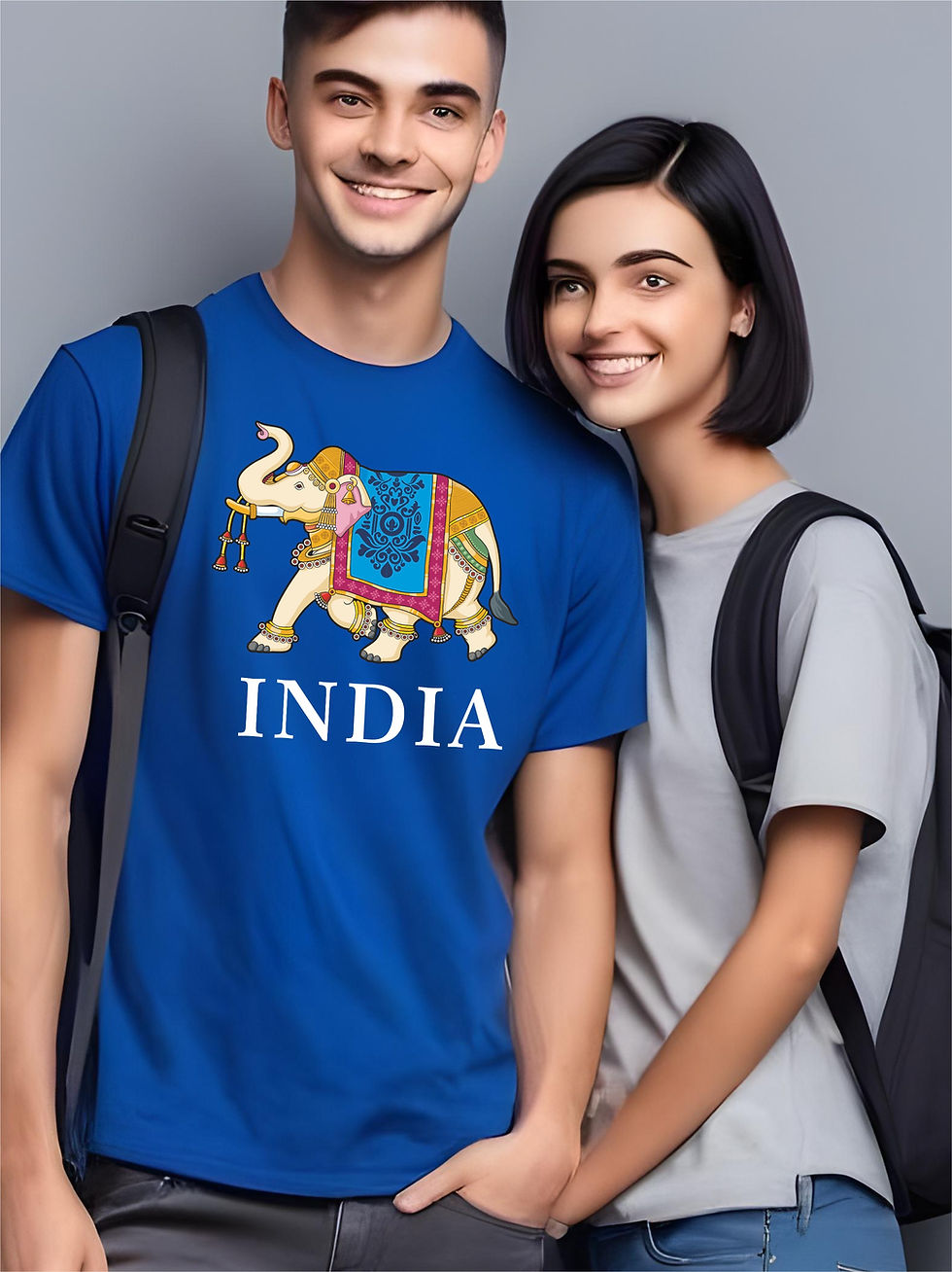 Thumbnail: India, Elephant - Royal Blue, Round Neck, Awesome T-Shirt - ModelGirlfriend