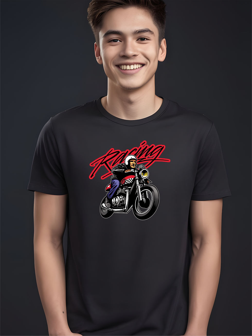 Riding - Black Round Neck - Biker T-Shirt - Front View