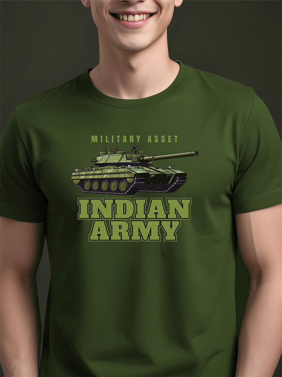 Indian Army Tank - Army Theme, Military Green, Round Neck T-Shirt - Front View Zoom