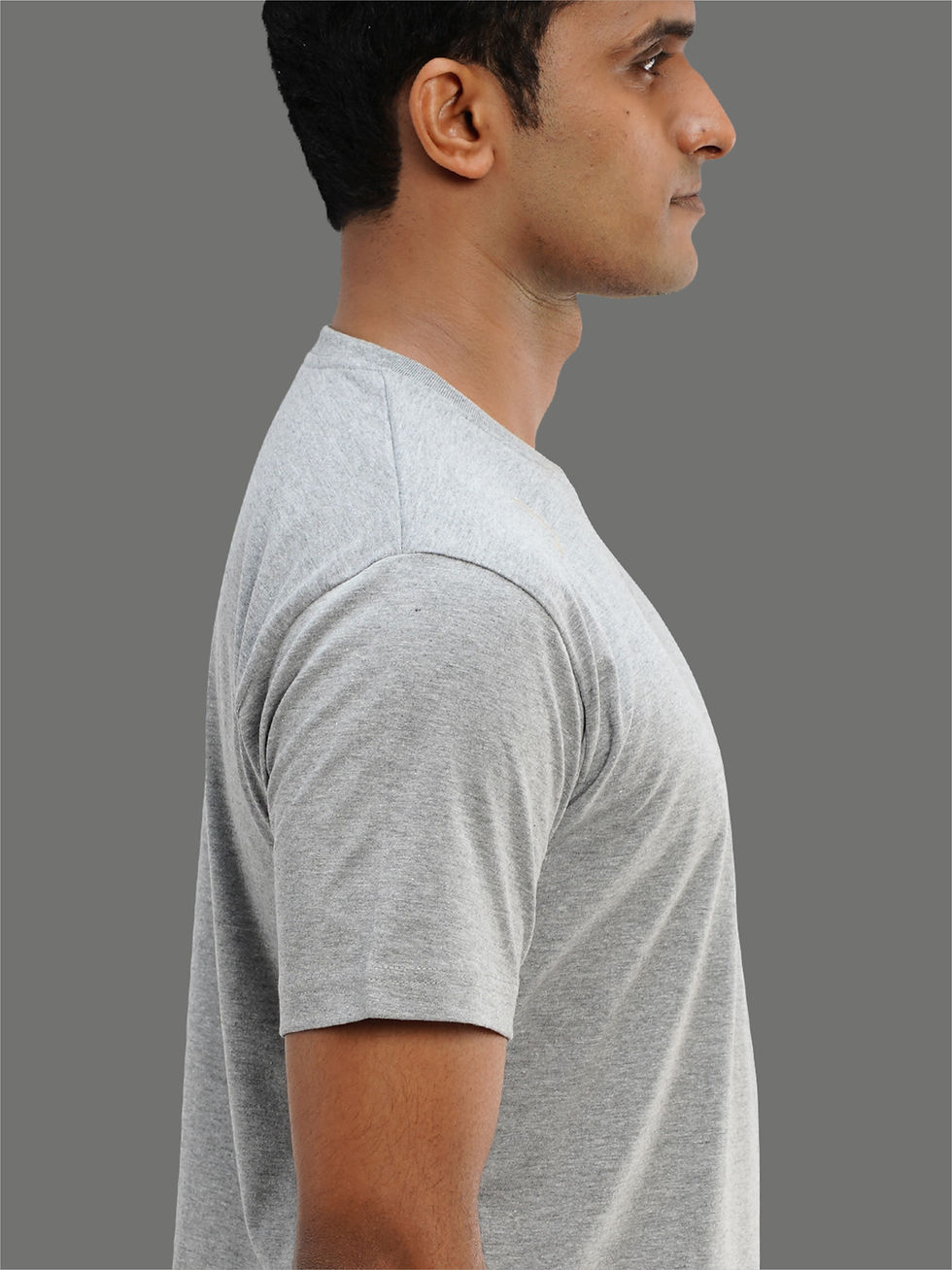 Thumbnail: Vintage Classic Grey Melange Biker T-Shirt - Side
