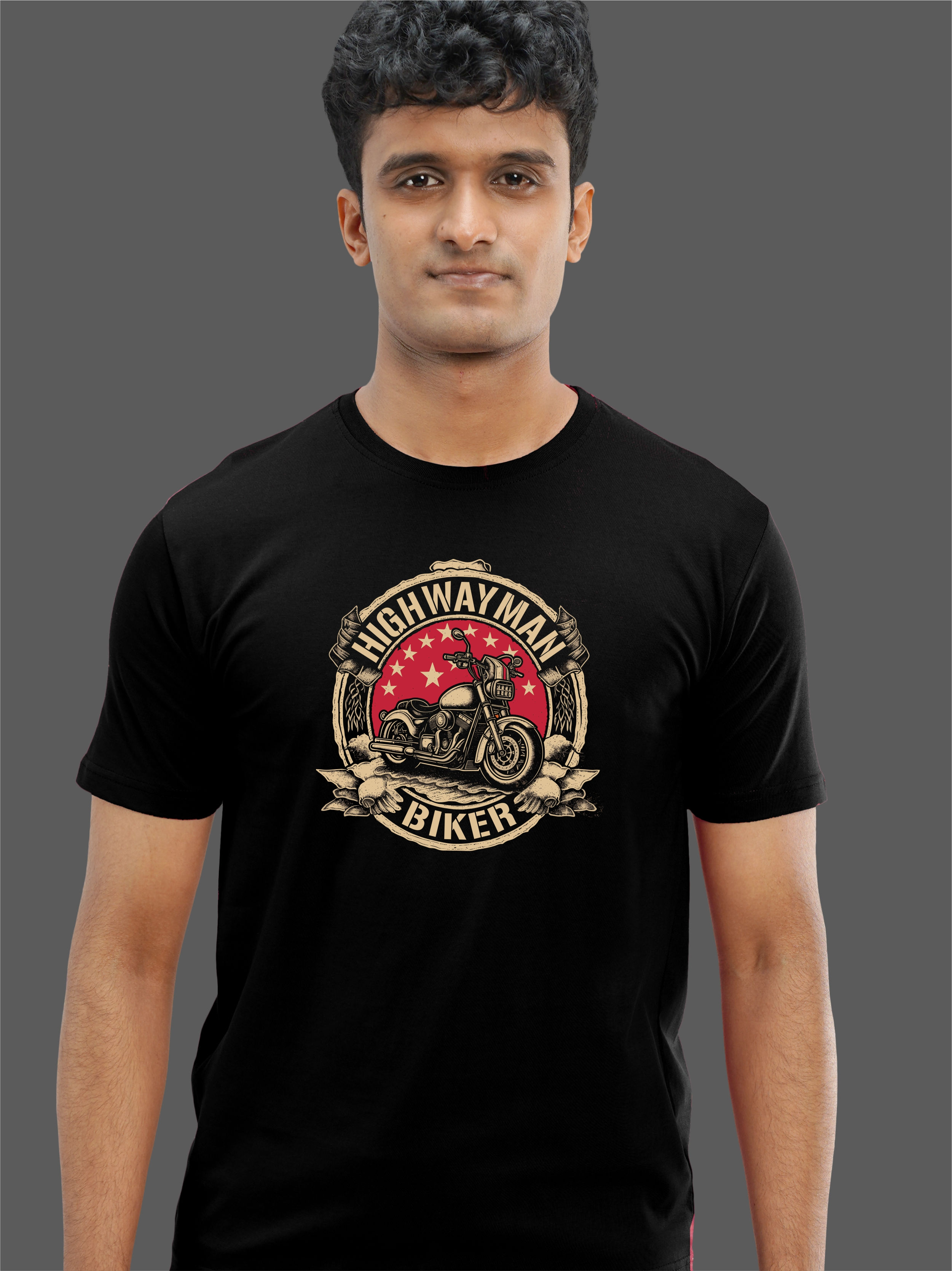 Highway Man Black Biker T-Shirt - Front