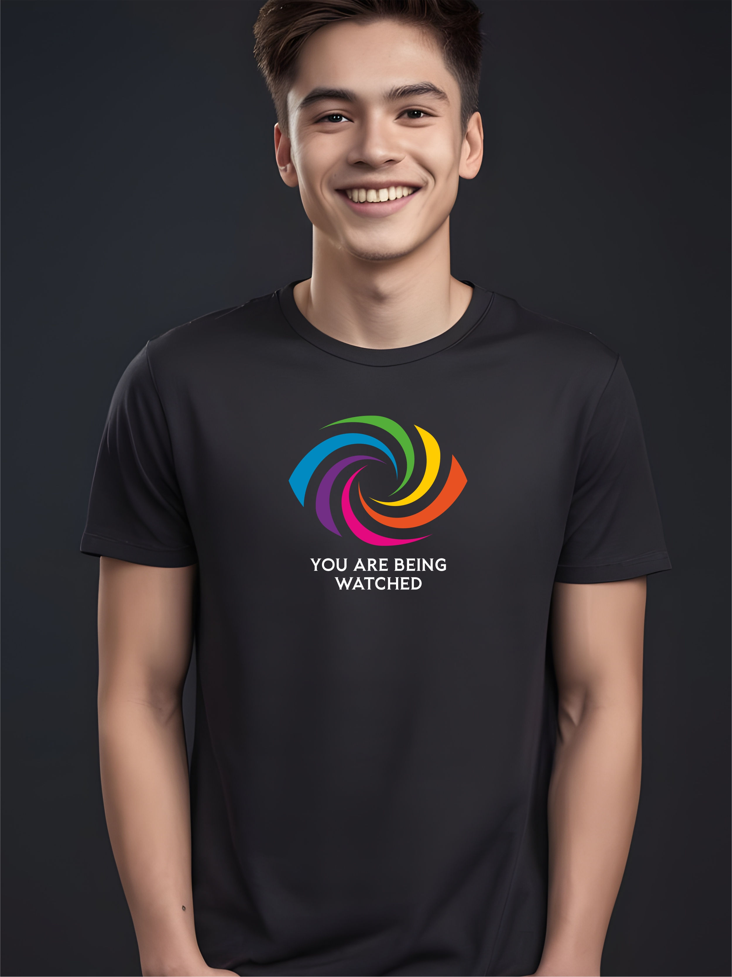 You Are Being Watched - Black, Round Neck Awesome T-Shirt - Front View