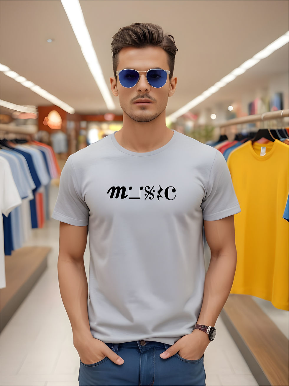 Thumbnail: Music Typography - Steel Grey, Round Neck, Musical T-Shirt - Model Showroom