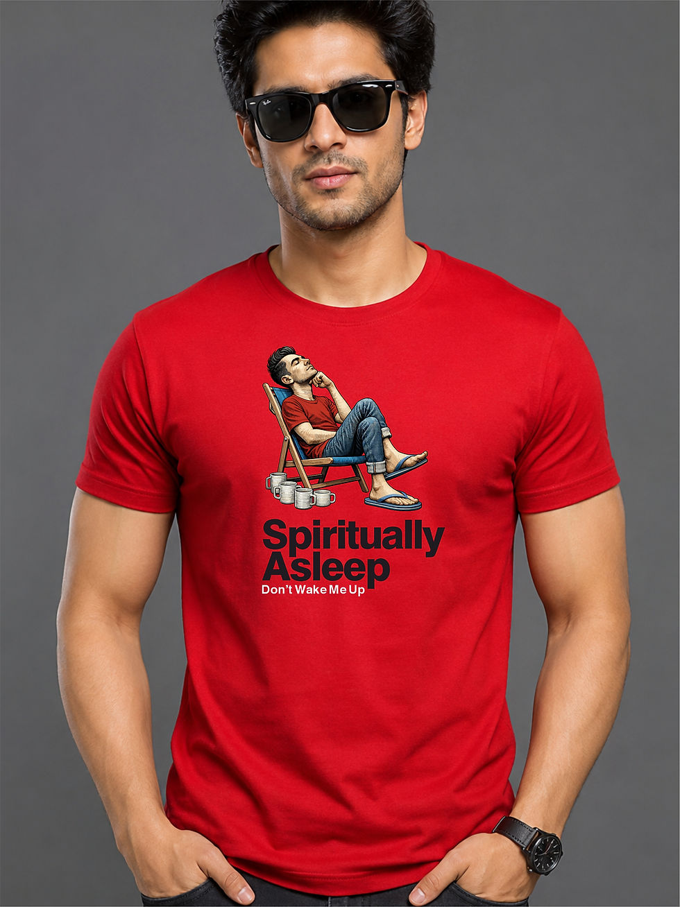 Spiritually Asleep, Round Neck Red Recovery T-Shirt - Front VIew