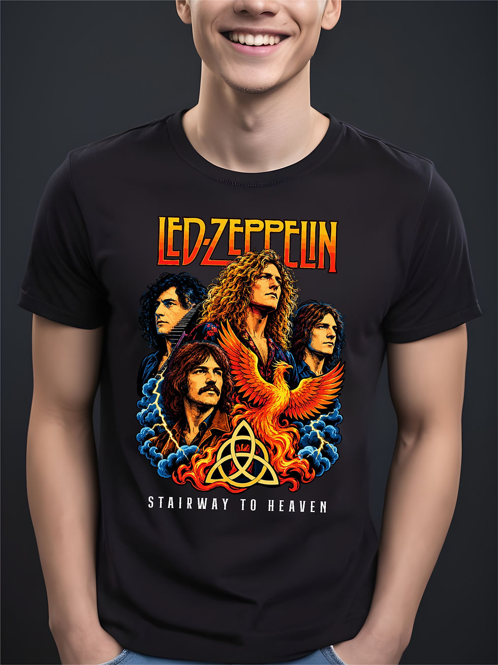 Led Zeppelin, Black Round Neck, Music T-Shirt - Front View Detail